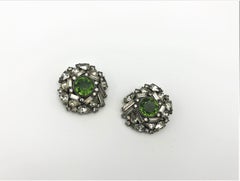 Vintage ear clip with clear rhinestones + green rhinestones 1940s