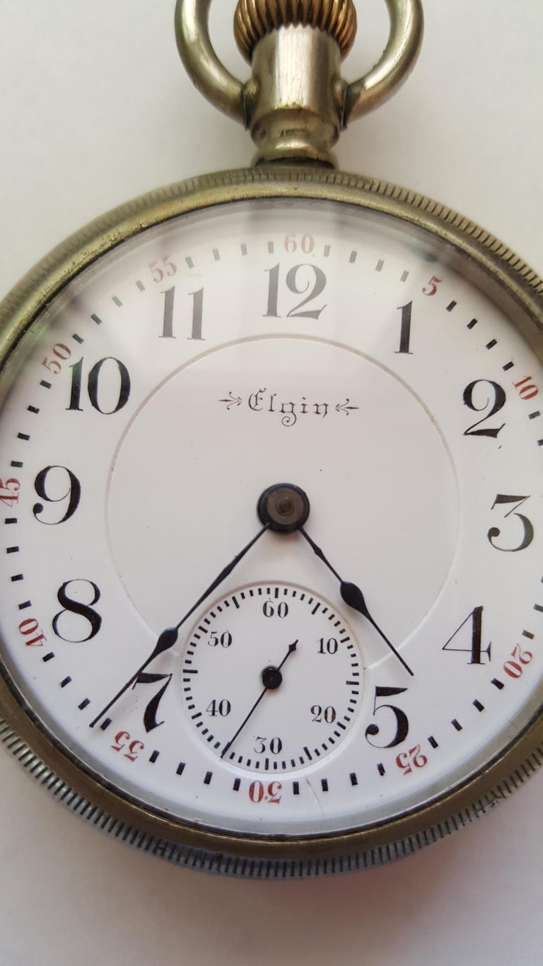 Vintage Early 1900s Elgin Silver Pocket Watch, 17 Jewel, Signed B. W