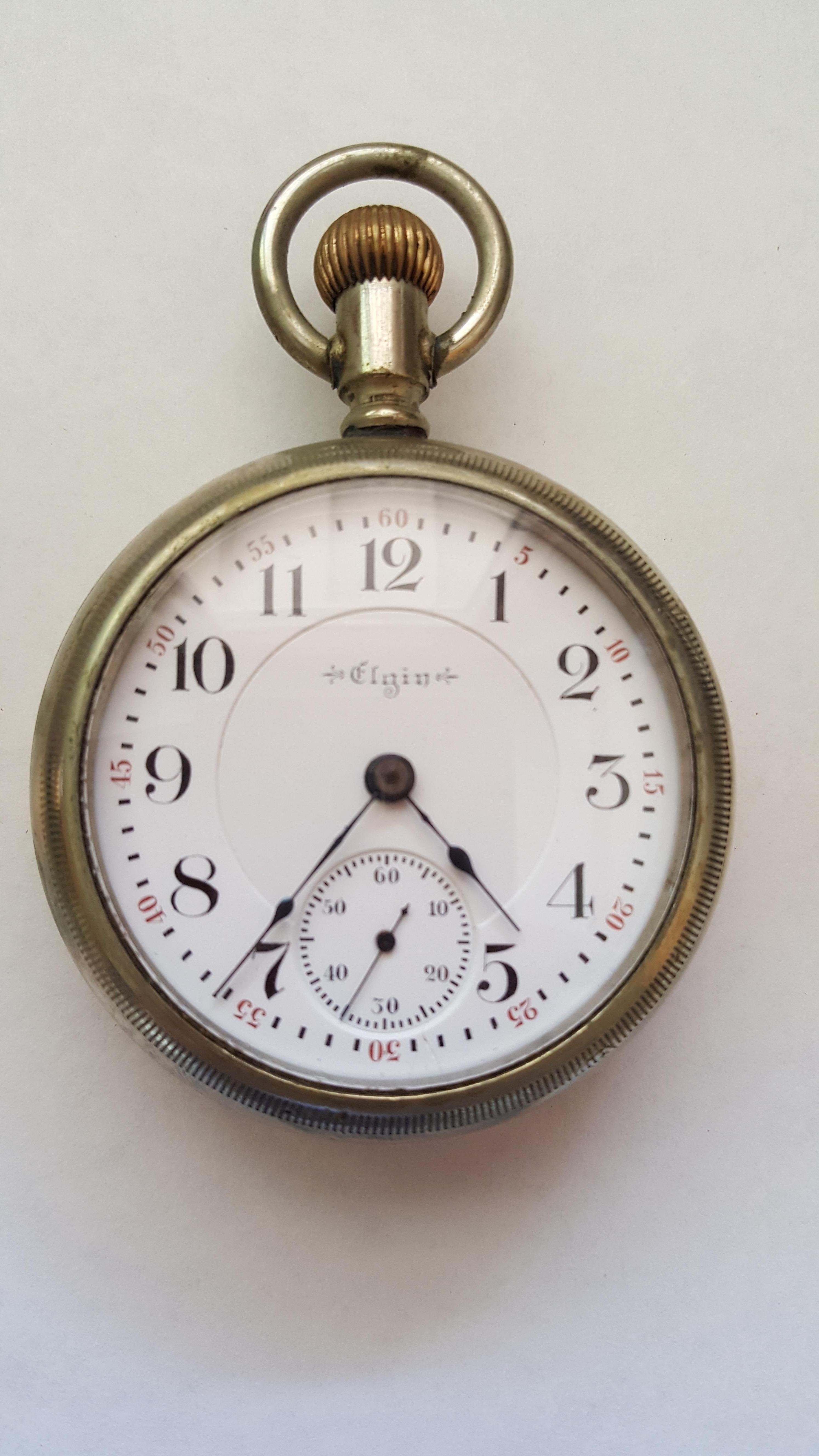 Vintage Early 1900s Elgin Silver Pocket Watch, 17 Jewel, Signed B. W. Raymond In Good Condition In Rancho Santa Fe, CA