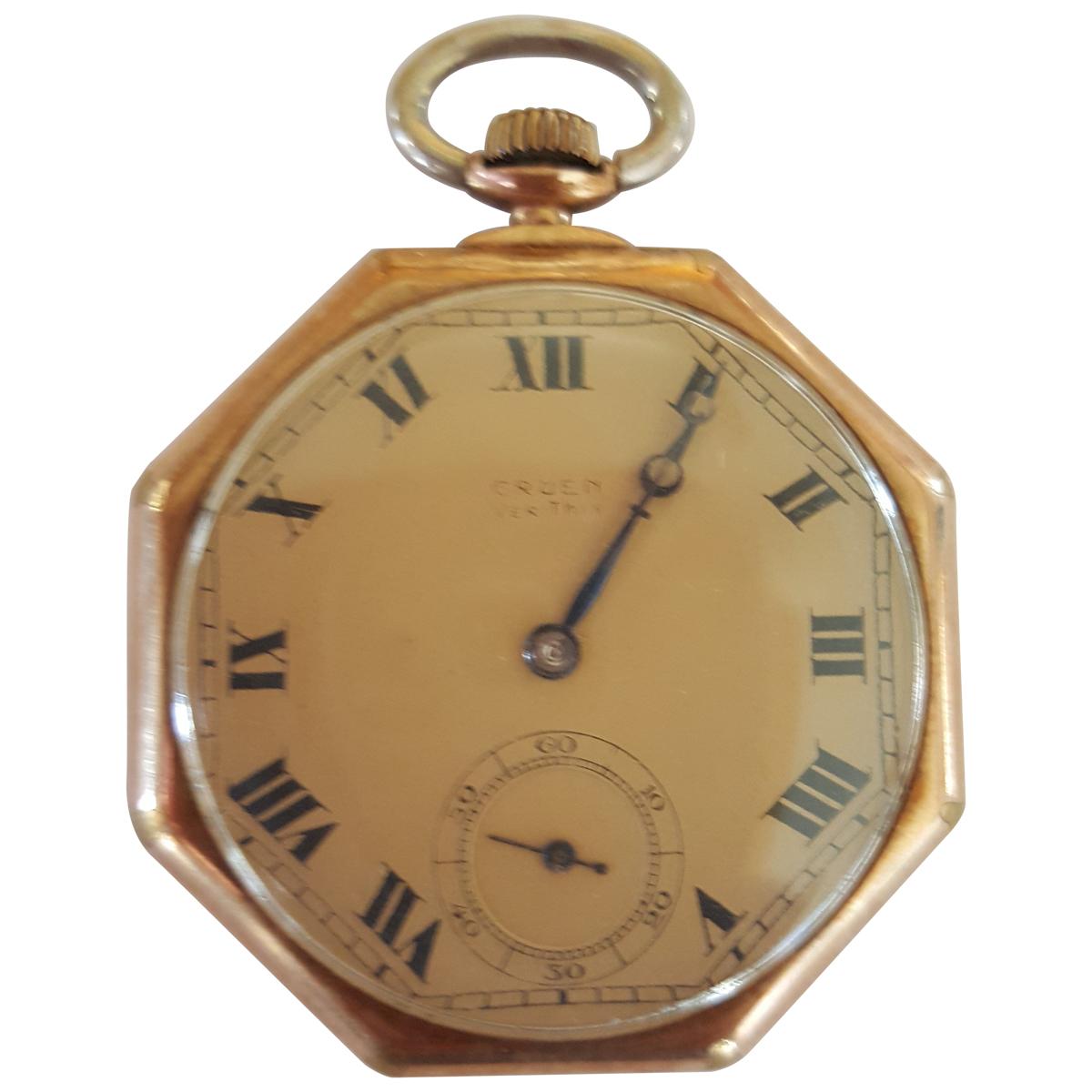 Vintage Early 1900s Gruen Verithin Pocket Watch, Yellow Gold Filled, Working