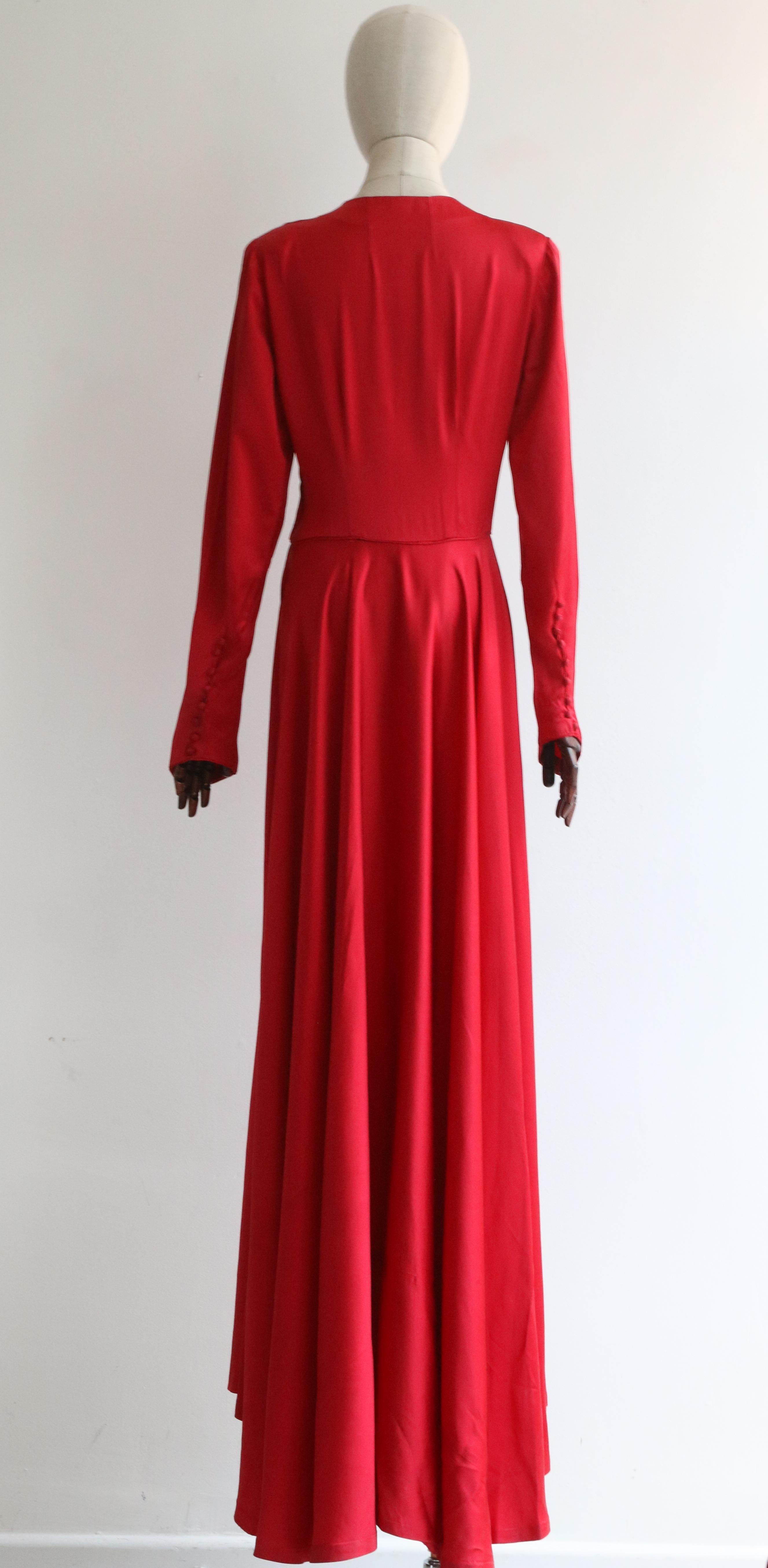 Women's Vintage Early 1940's Crimson Red Satin Evening Dress UK 10-12 US 6-8 For Sale