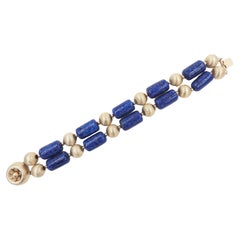 Retro Early 1950s Signed Napier Goldtone Faux-Lapis Beaded Bracelet