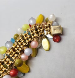 Vintage Early 1960s Signed Napier Multicolor Moonglow Charms Bracelet