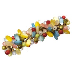 Vintage Early 1960s Signed Napier Multicolor Moonglow Charms Bracelet