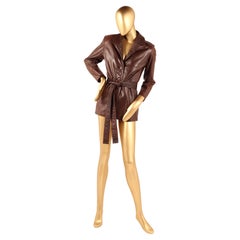 Vintage Early 1980s Yves Saint Laurent Rive Gauche Brown Leather Longline Jacket