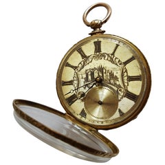 Vintage Early 19th Century  Gold Pocket Watch, Key Wind, Working, 40mm 