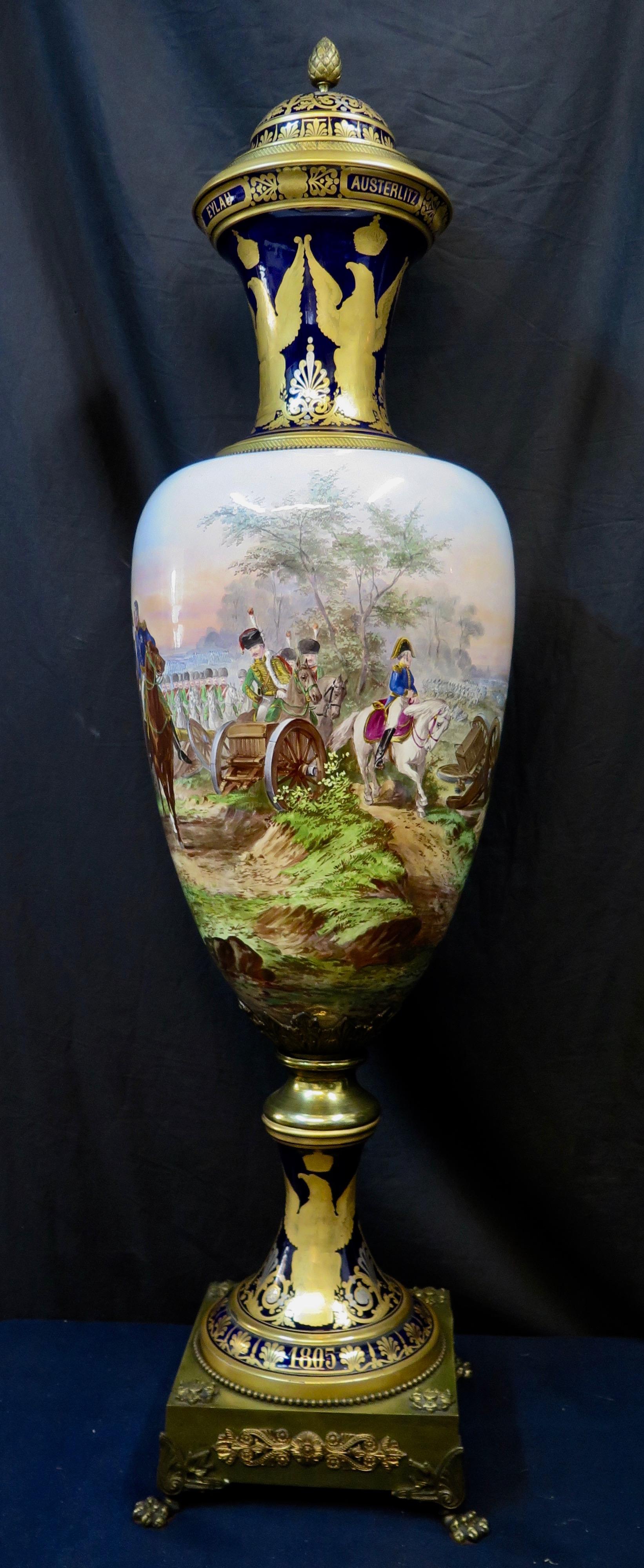 Vintage Early 19th Century Sevres Napoleanic Covered Palace Size Urn In Good Condition For Sale In Bronx, NY