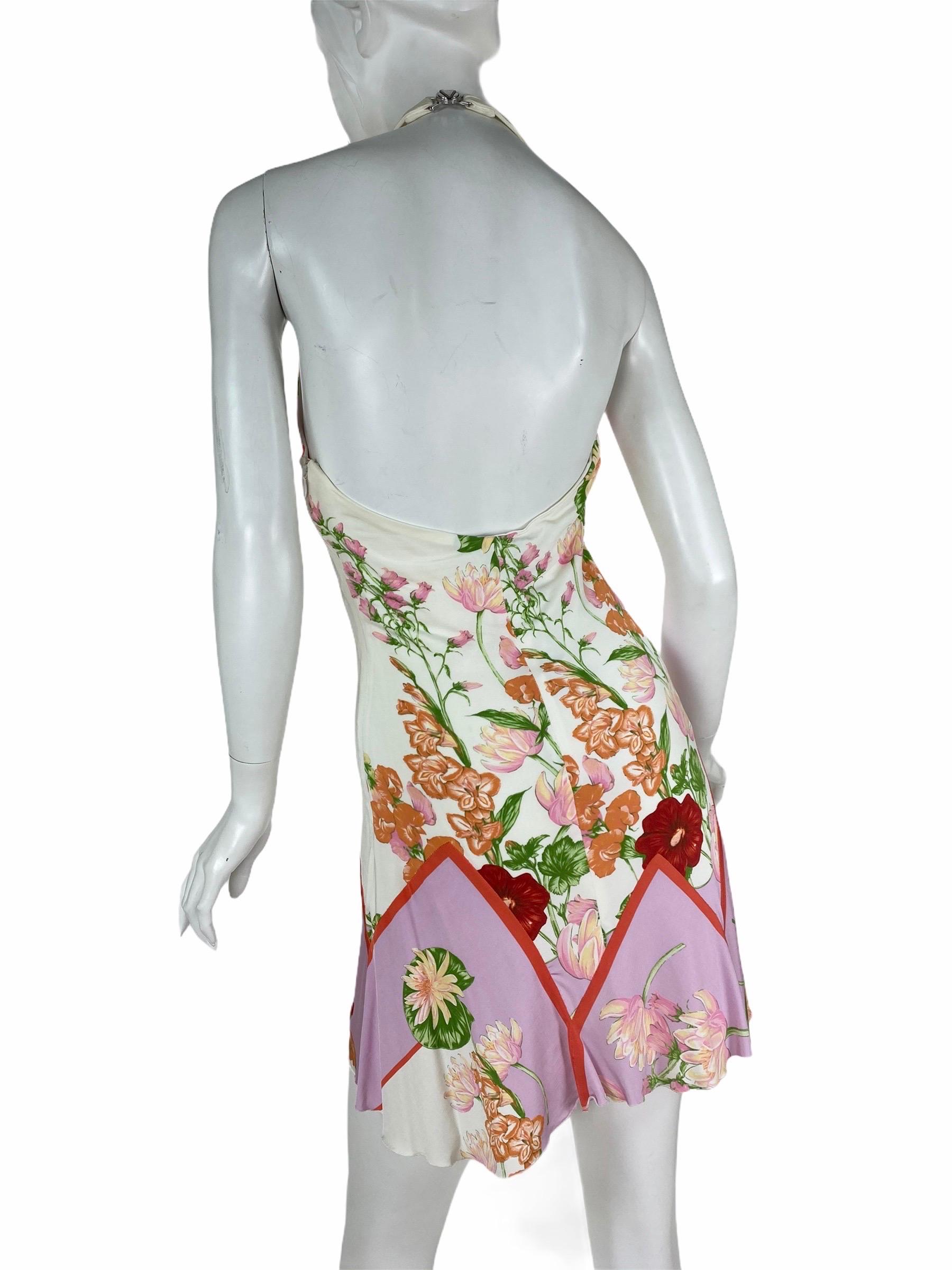 Beige Vintage early 2000-s Versace Floral print mini dress NWT en vente