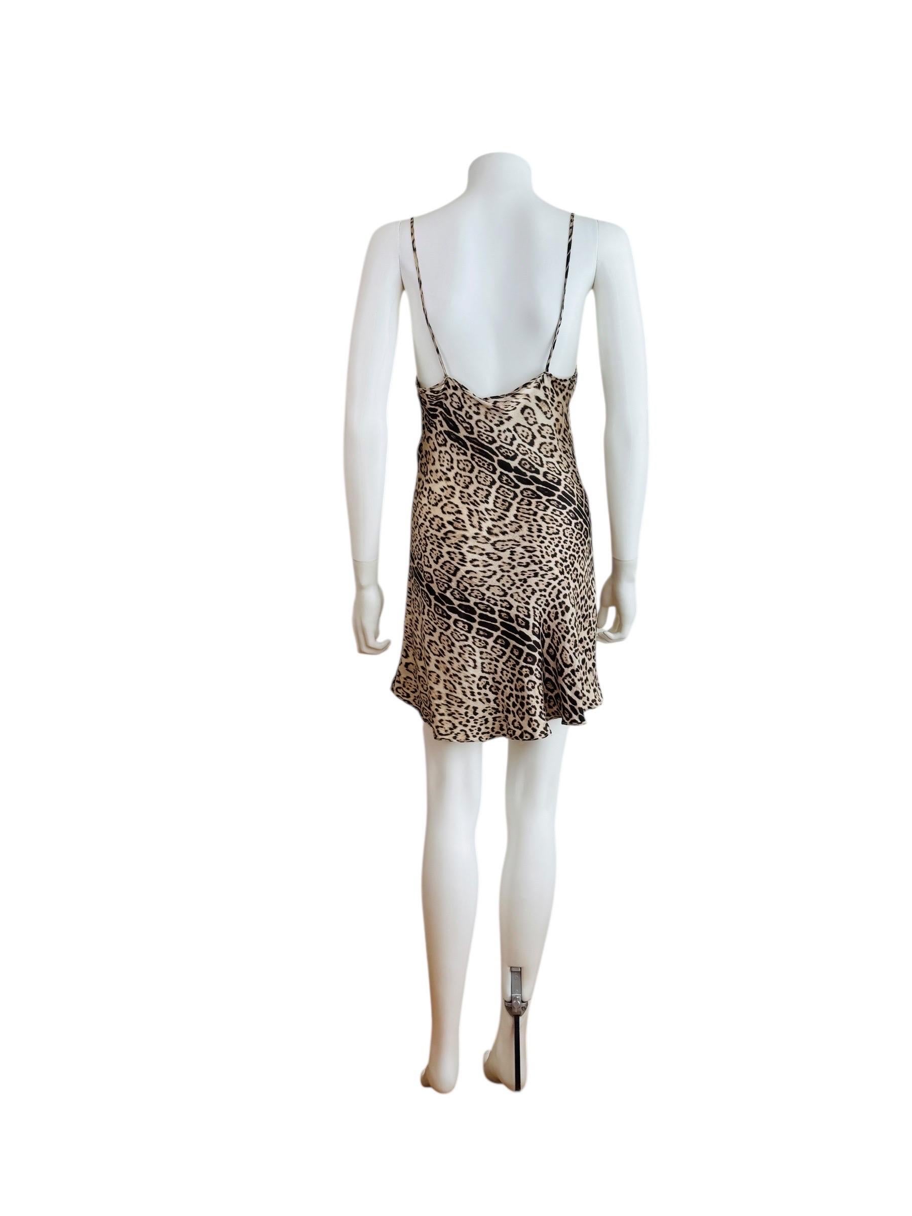Women's Vintage Early 2000s Roberto Cavalli Leopard Animal Print Silk Slip Mini Dress For Sale