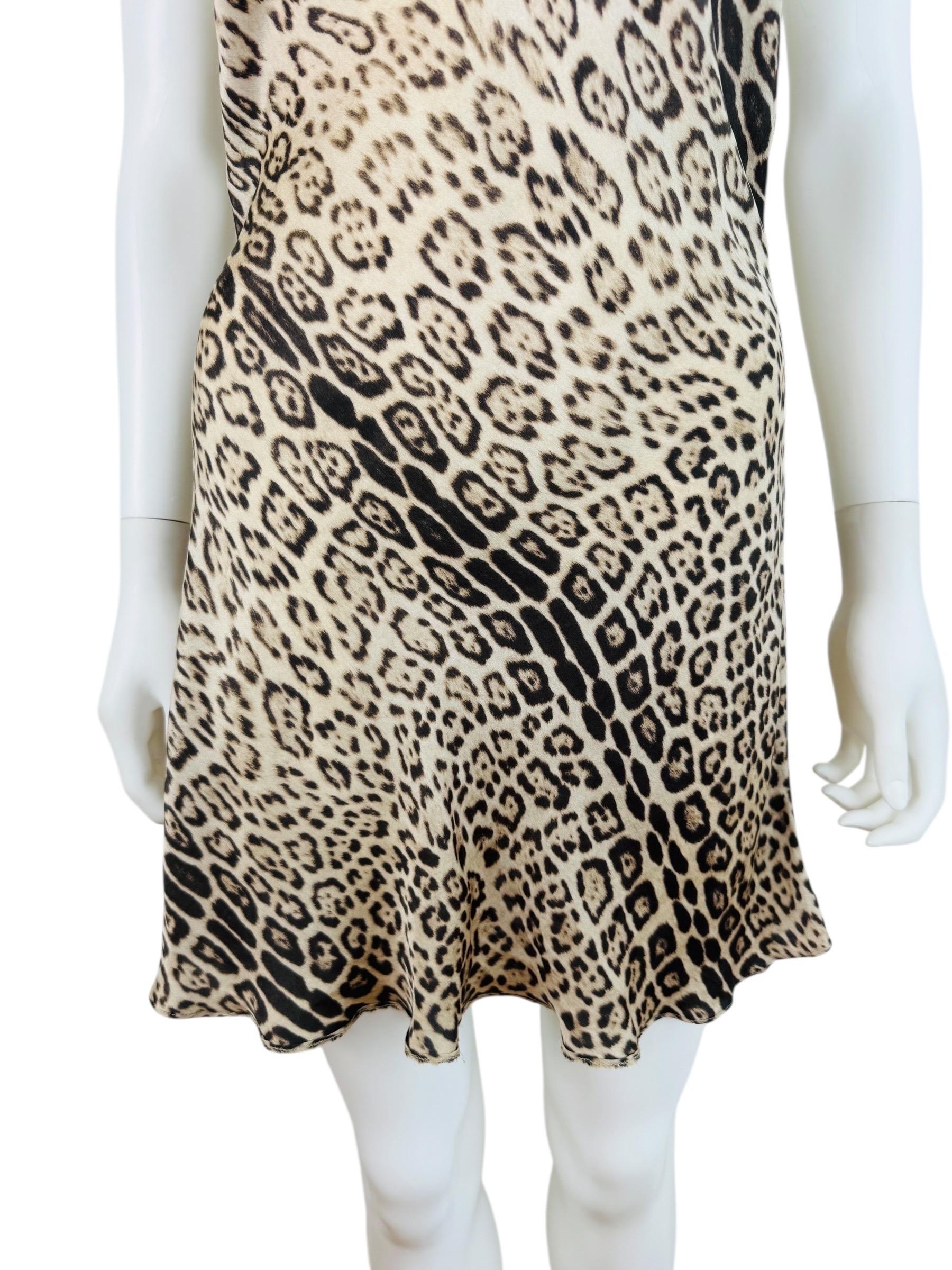 Vintage Early 2000s Roberto Cavalli Leopard Animal Print Silk Slip Mini Dress For Sale 2