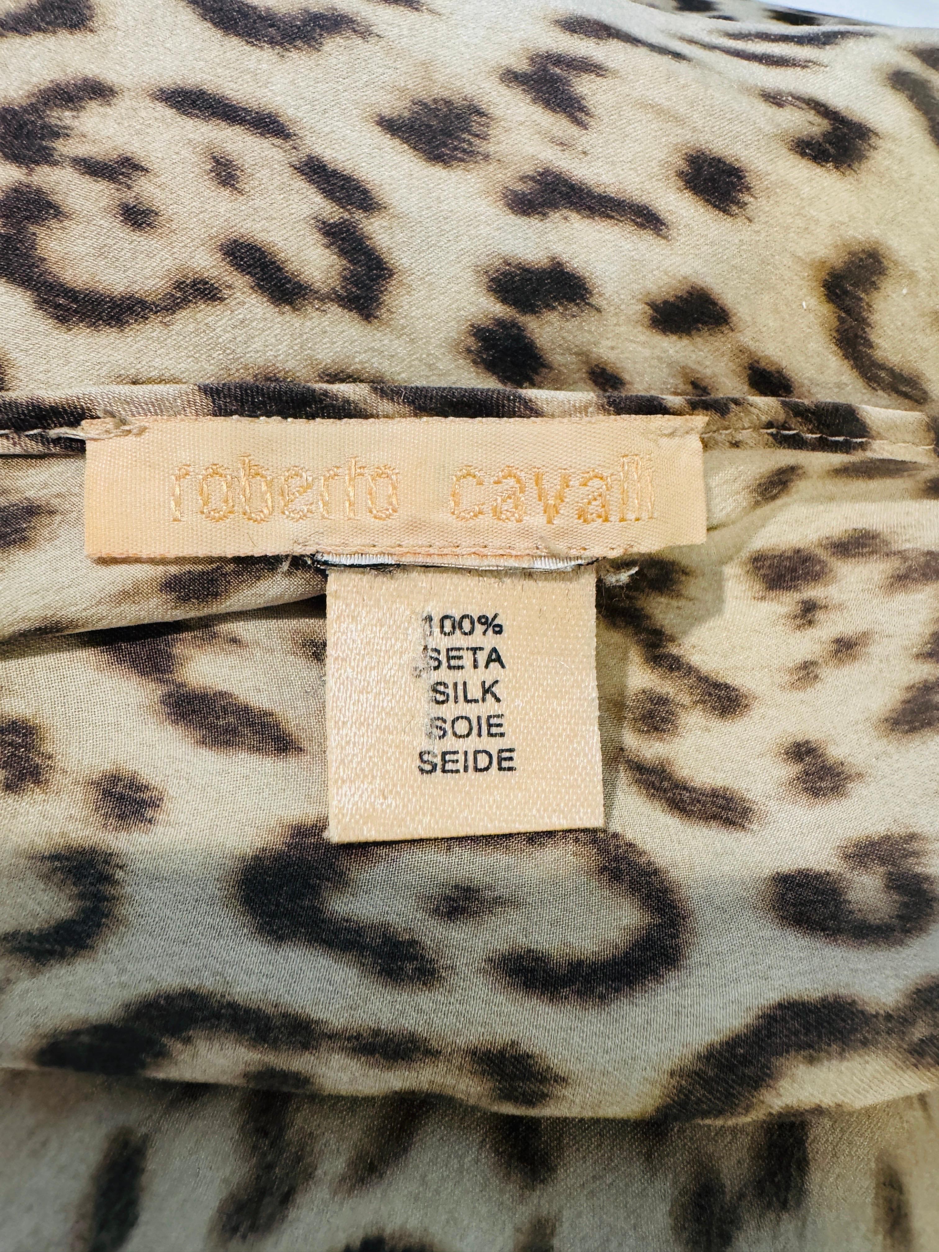Vintage Early 2000s Roberto Cavalli Leopard Animal Print Silk Slip Mini Dress For Sale 4