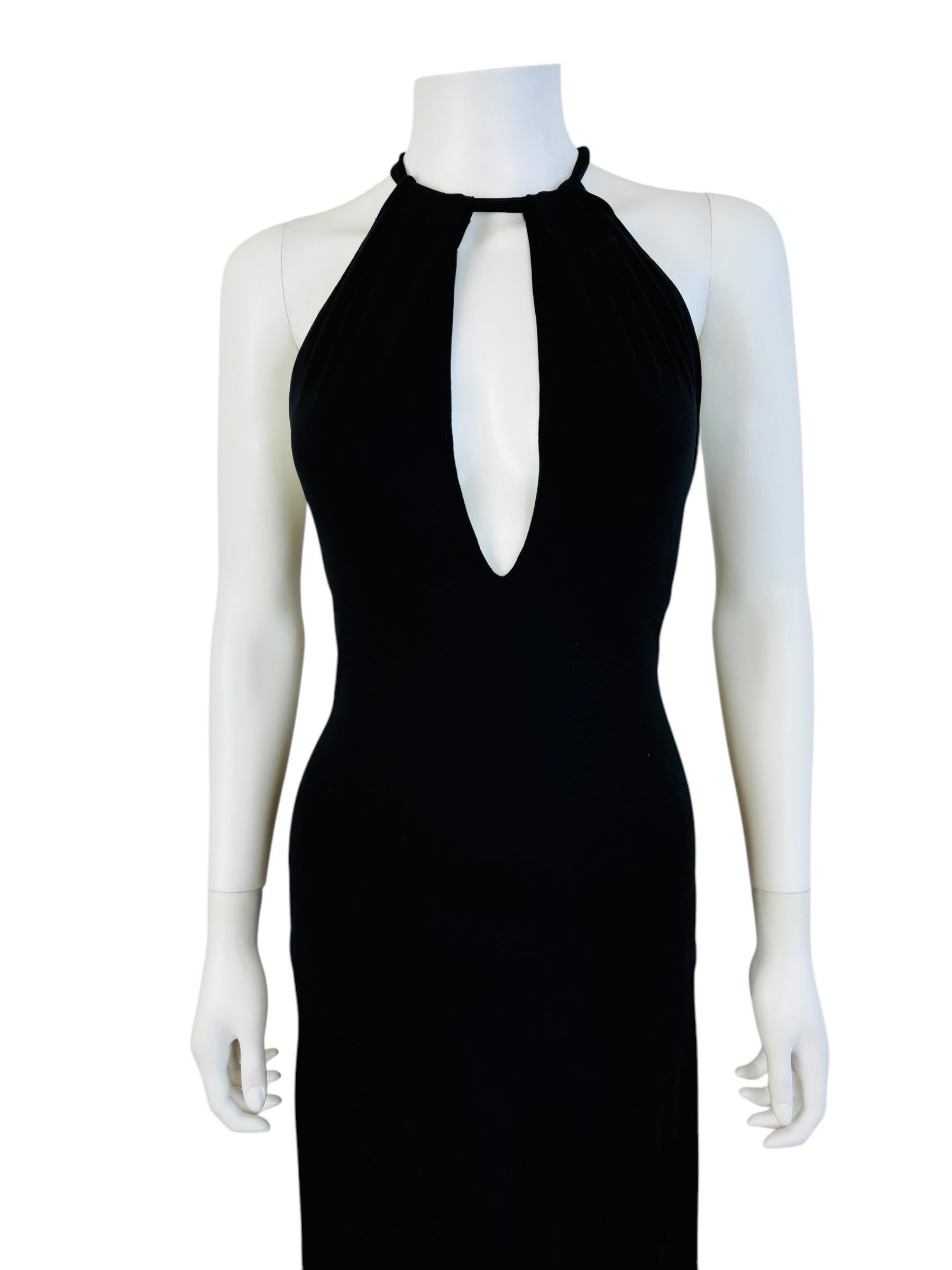 Vintage Early 2000s Y2K Roberto Cavalli Black Halter Keyhole Cut Out Midi Dress In Excellent Condition For Sale In Denver, CO