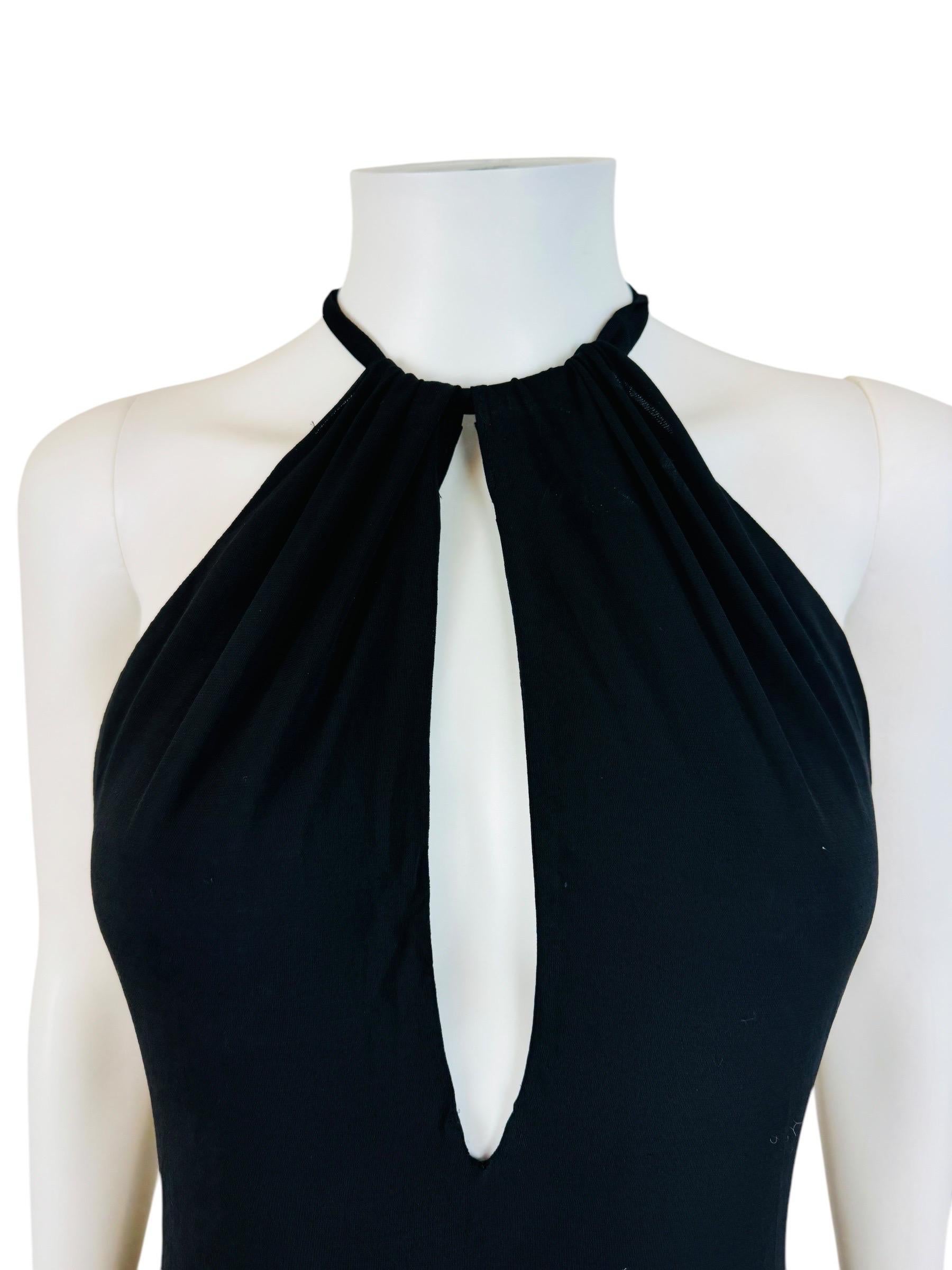 Vintage Early 2000s Y2K Roberto Cavalli Black Halter Keyhole Cut Out Midi Dress For Sale 1