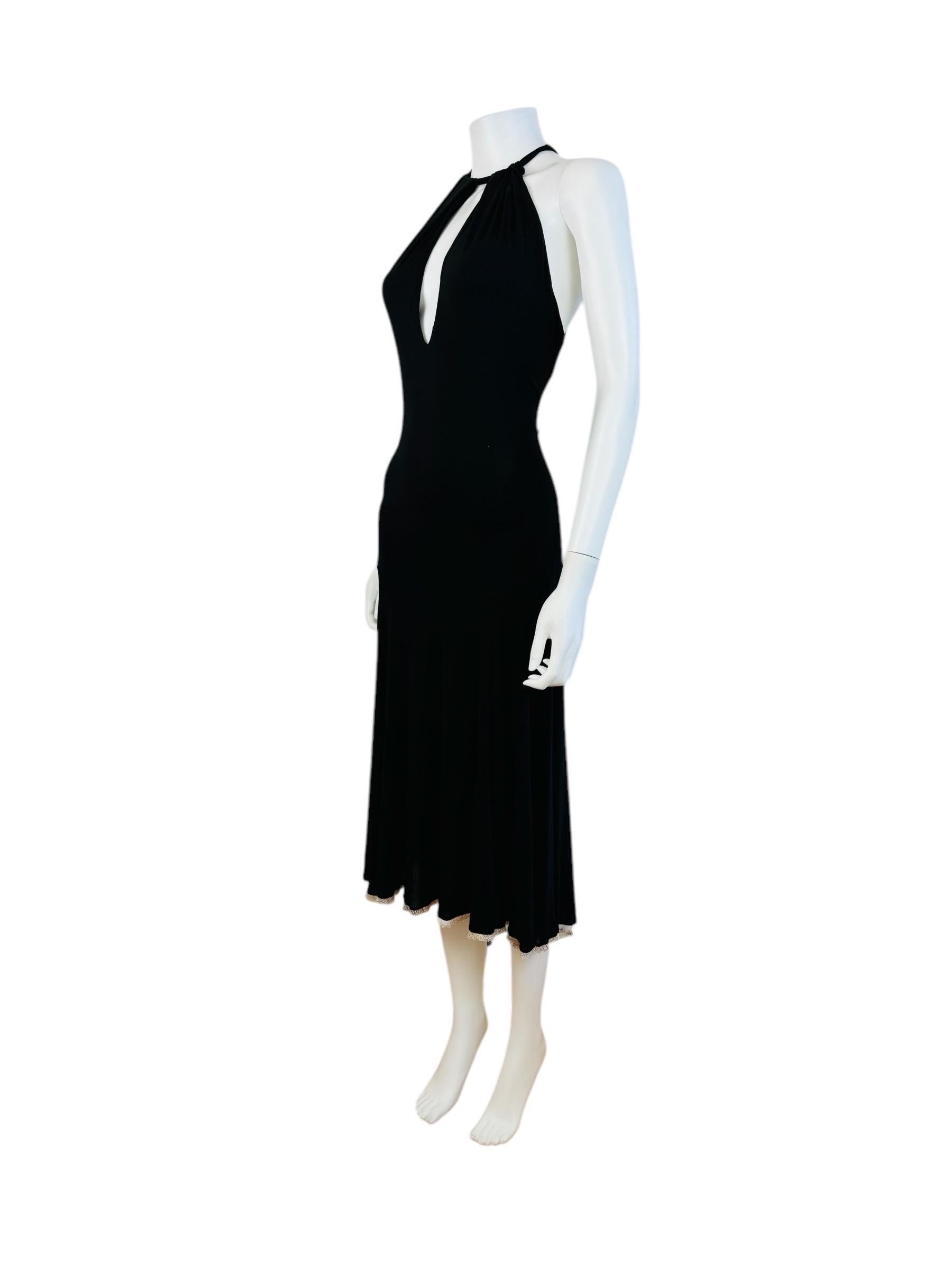 Vintage Early 2000s Y2K Roberto Cavalli Black Halter Keyhole Cut Out Midi Dress For Sale 2