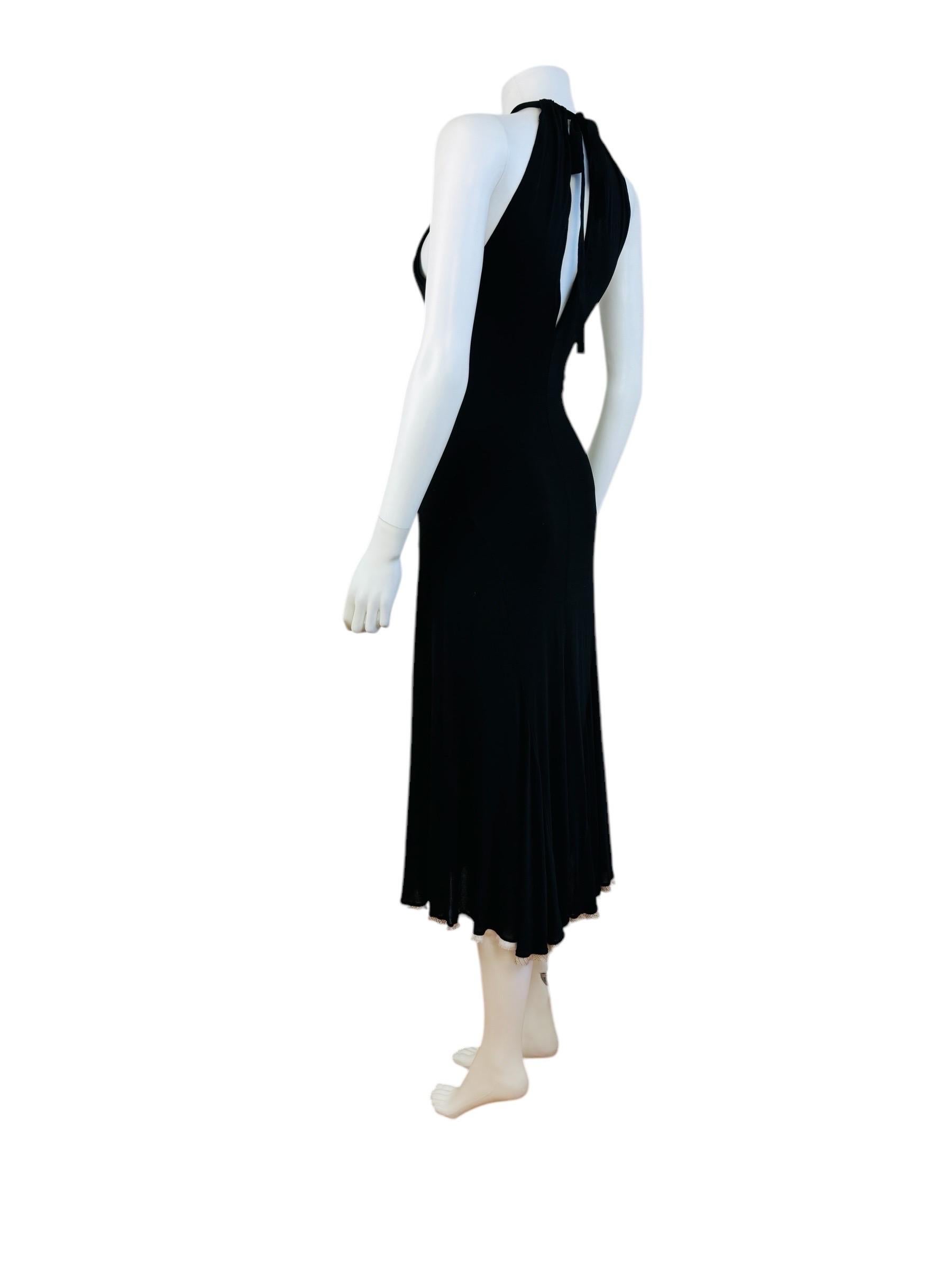 Vintage Early 2000s Y2K Roberto Cavalli Black Halter Keyhole Cut Out Midi Dress For Sale 3