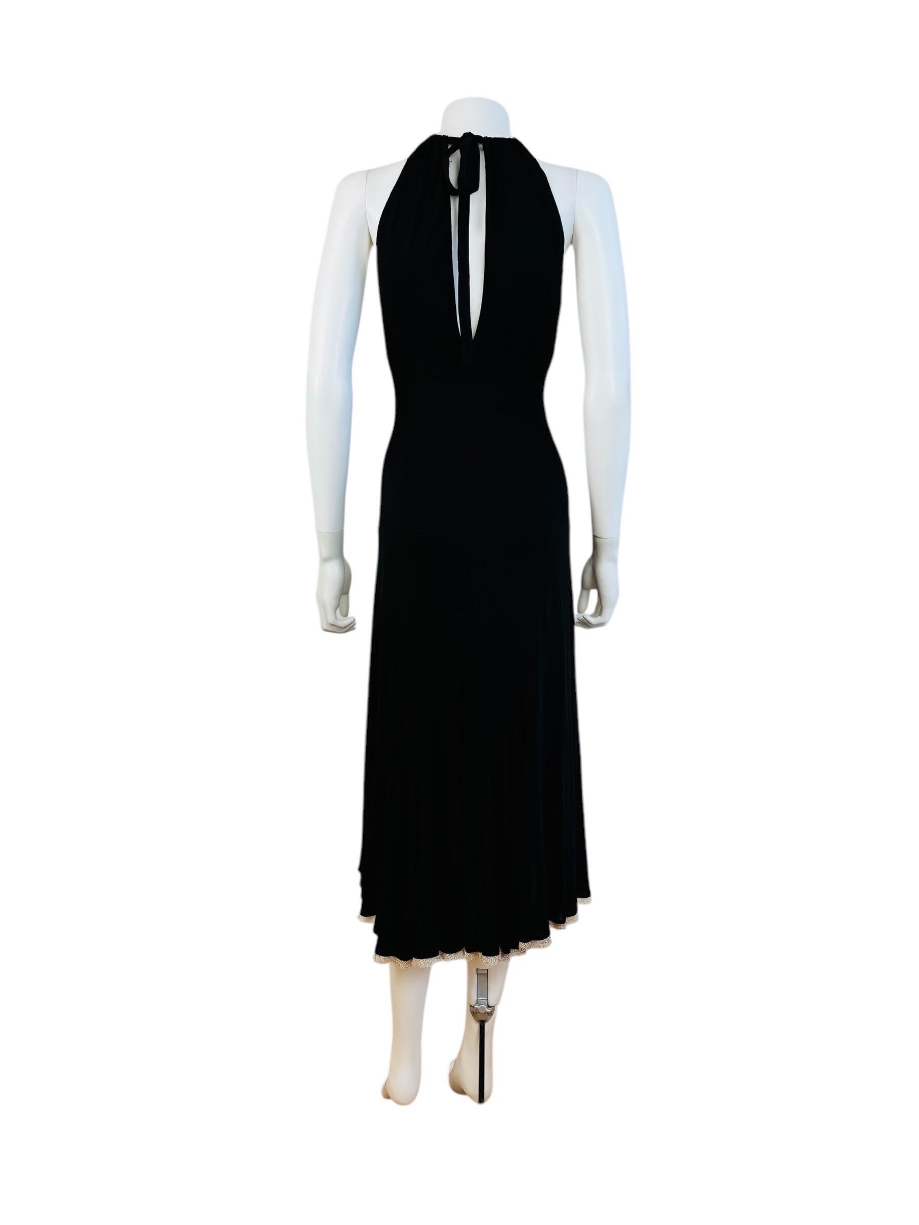 Vintage Early 2000s Y2K Roberto Cavalli Black Halter Keyhole Cut Out Midi Dress For Sale 4
