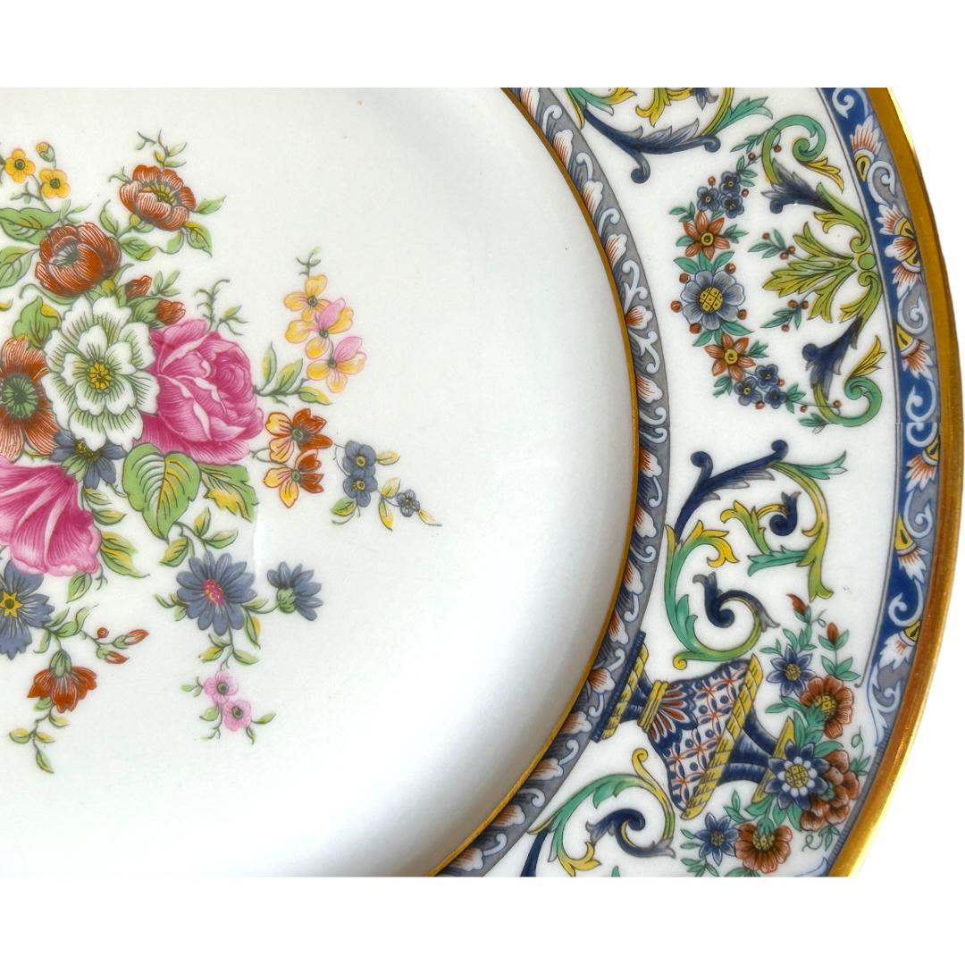 Porcelain Vintage Early 20th C. Haviland Limoges Floral Dinner Plates (Set of 12) For Sale