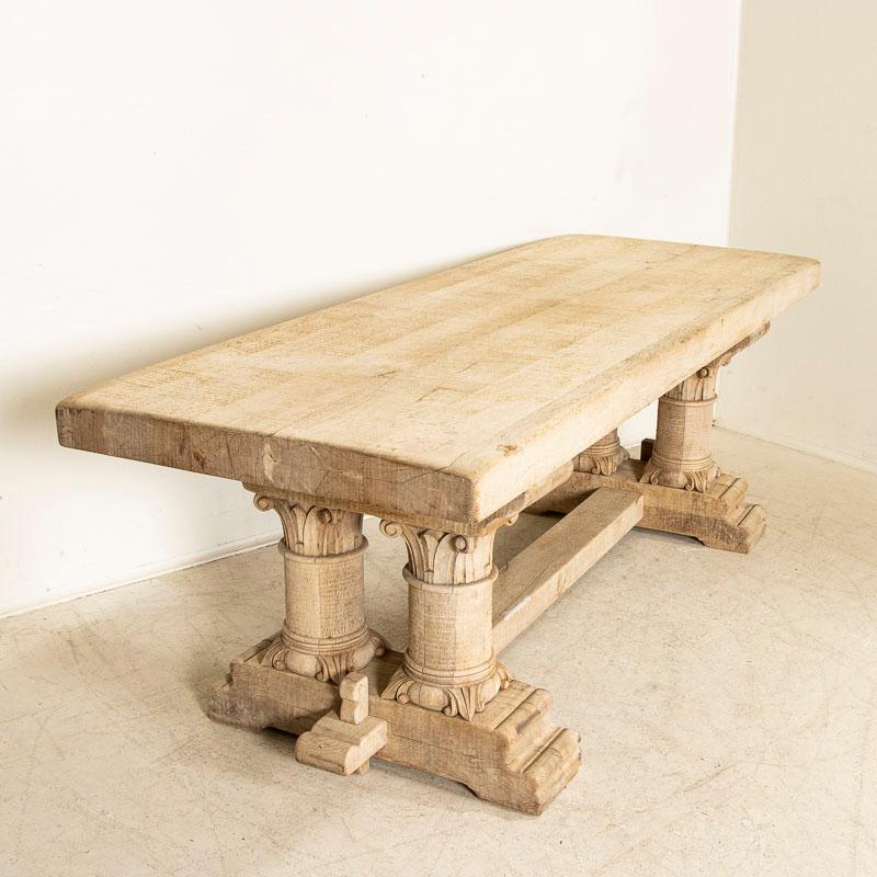 Vintage Early 20th Century Bleached Oak Entry Table Console Dining Table from Fr In Good Condition In Round Top, TX