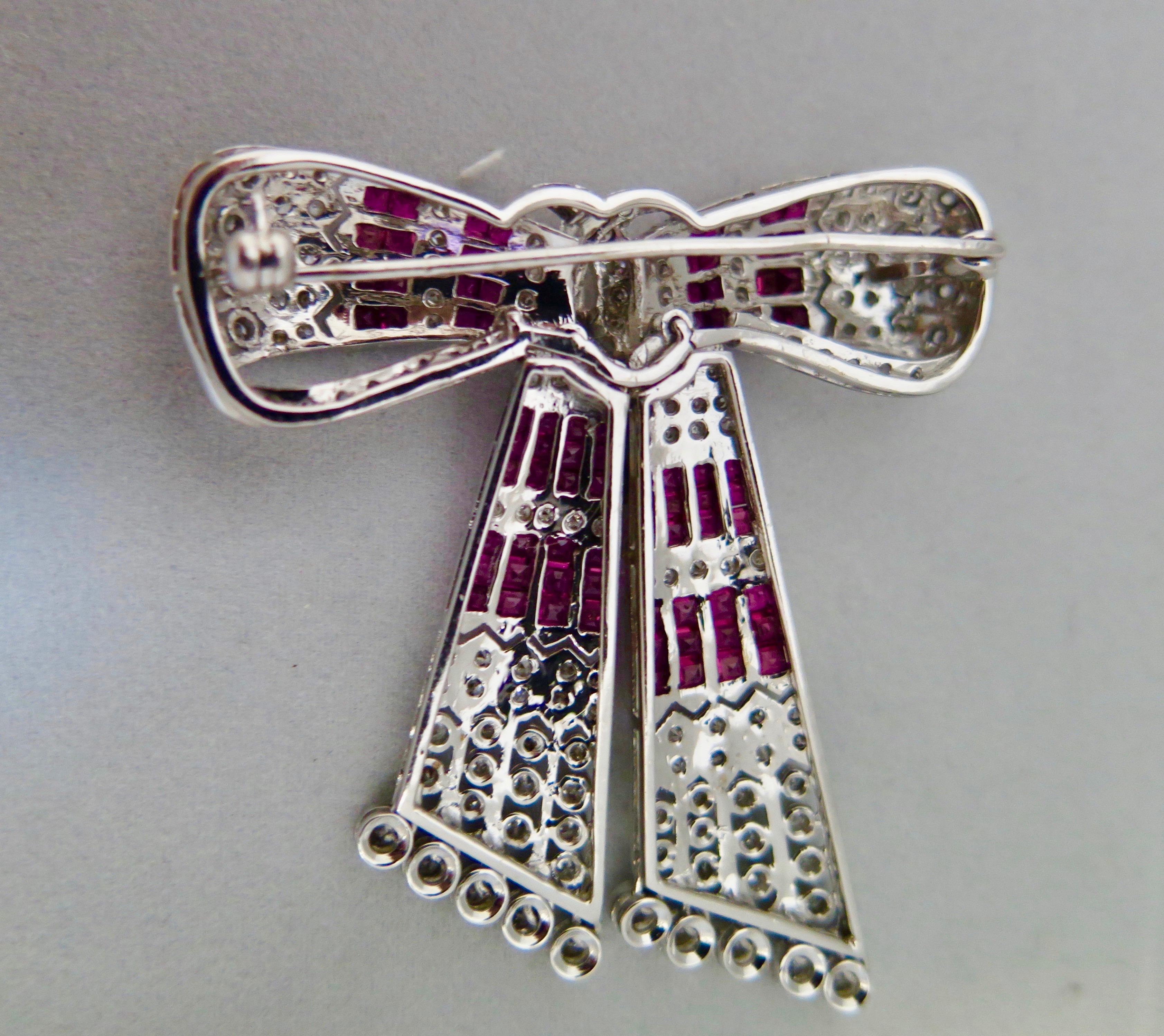 Vintage Early 20th Century Diamond and Ruby Bow Brooch 1