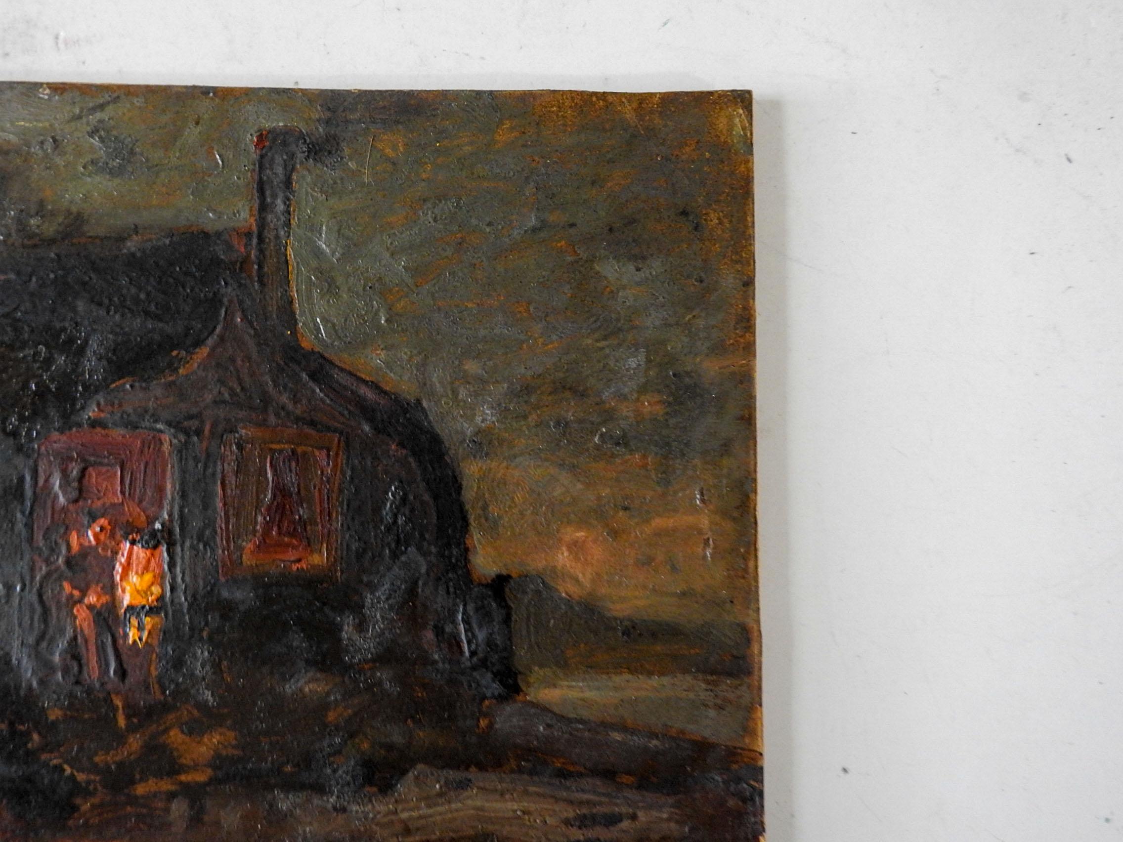 Vintage Early 20th Century Harbert Royle Evening Cottage Painting For Sale 1