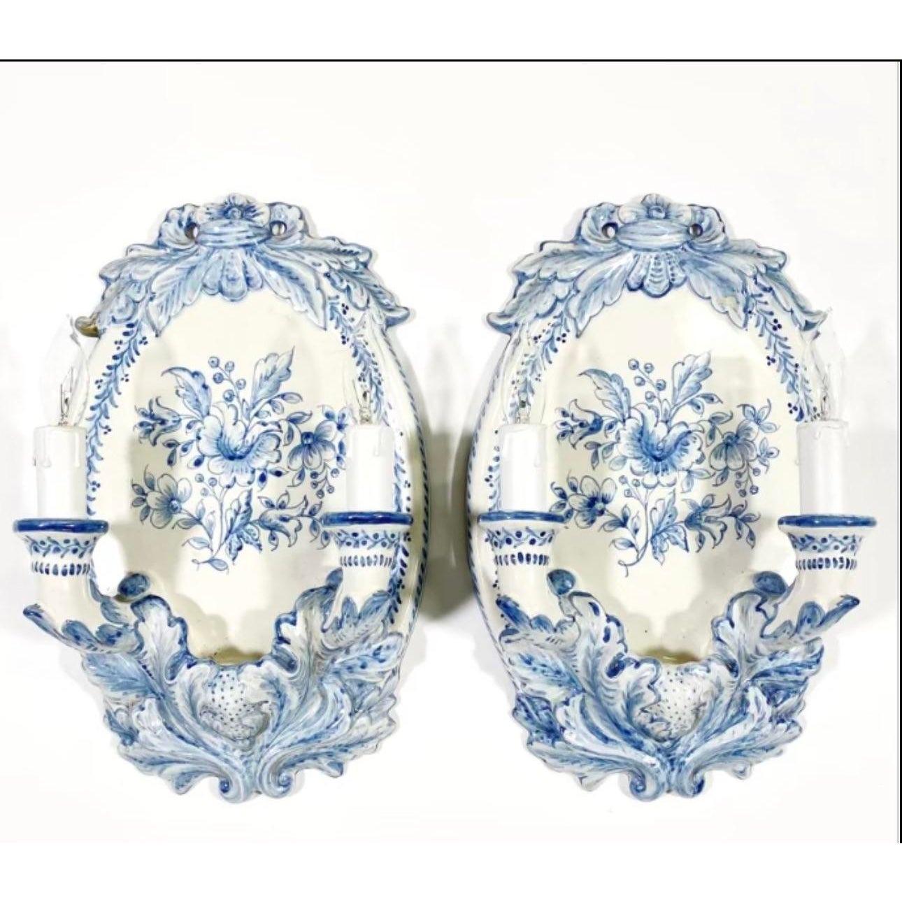 Vintage Early 20th Century Italian Ceramic Sconces, Pair In Good Condition In west palm beach, FL