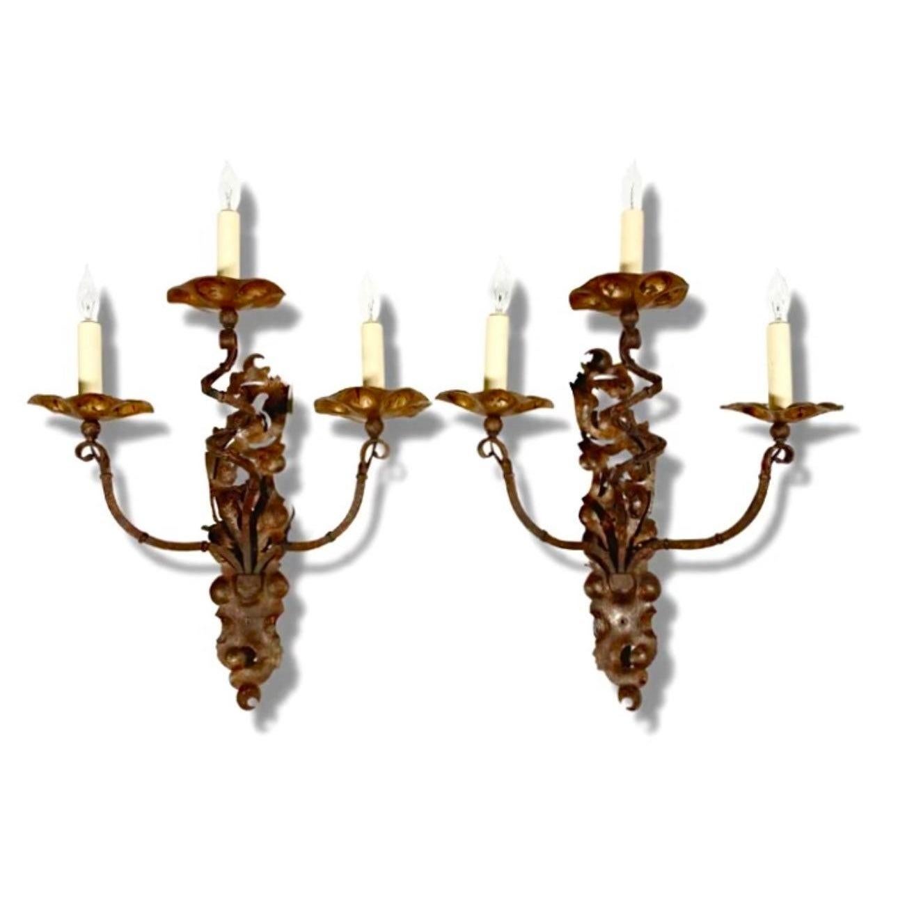North American Vintage Early 20th Century Italian Iron Sconces - a Pair For Sale