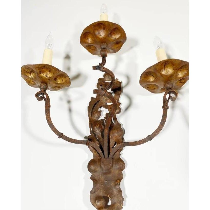Vintage Early 20th Century Italian Iron Sconces - a Pair In Good Condition For Sale In west palm beach, FL