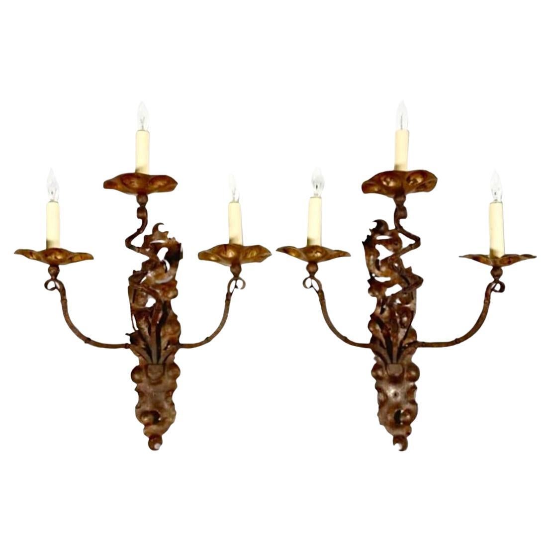 Vintage Early 20th Century Italian Iron Sconces - a Pair