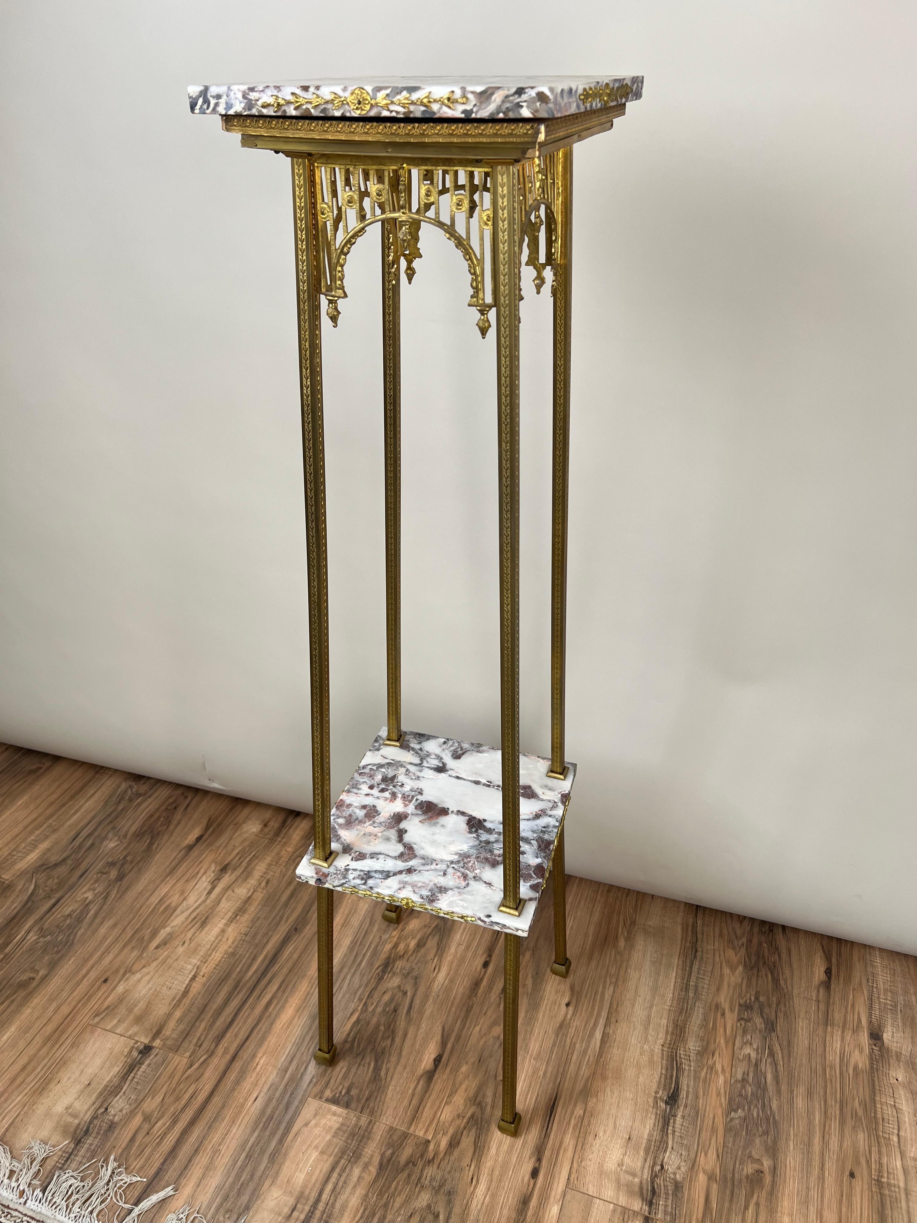 Unknown Vintage Early 20th Century Louis XV Two Tier Brass and Marble Plant Stand For Sale