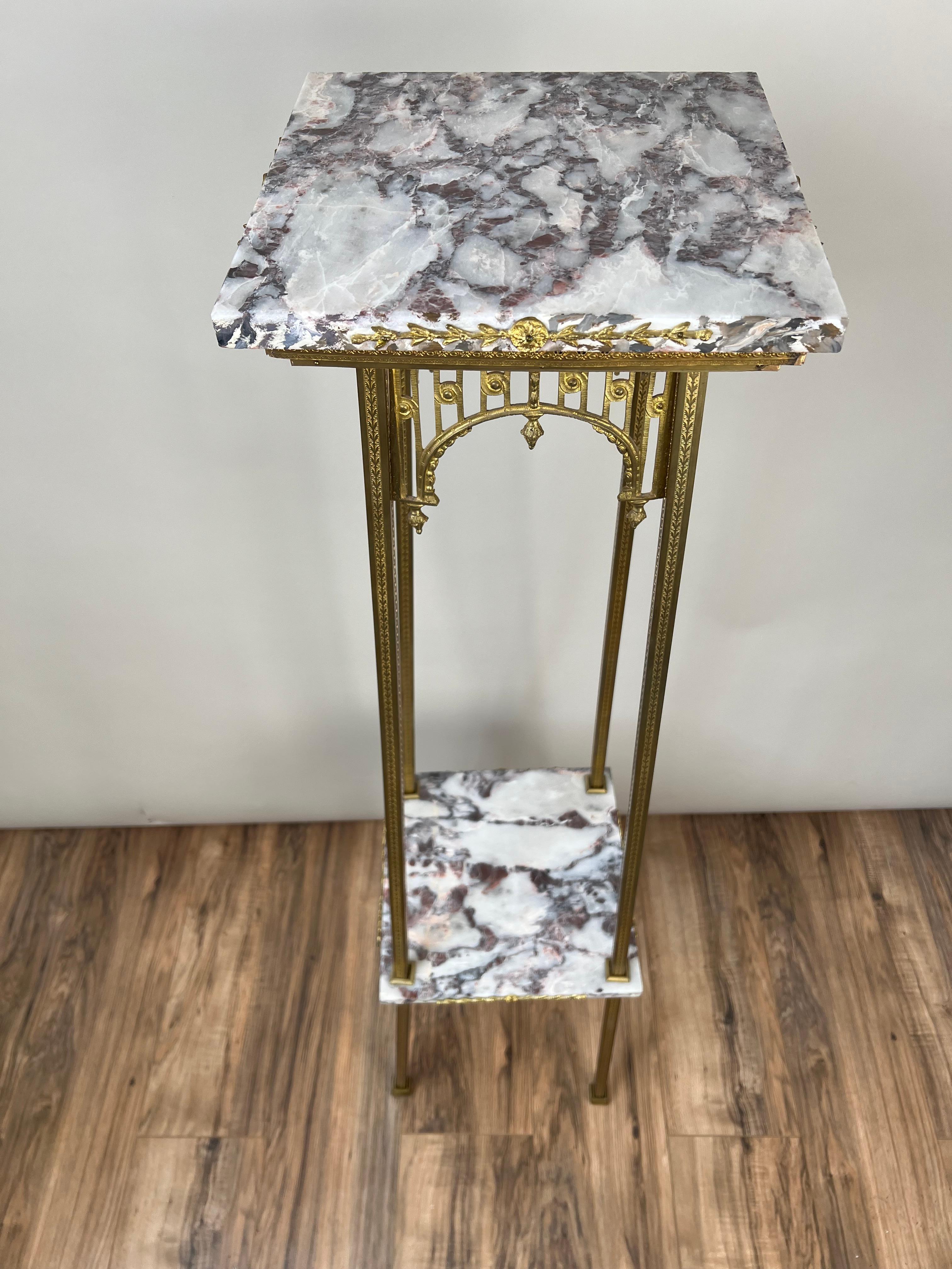 Vintage Early 20th Century Louis XV Two Tier Brass and Marble Plant Stand For Sale 1