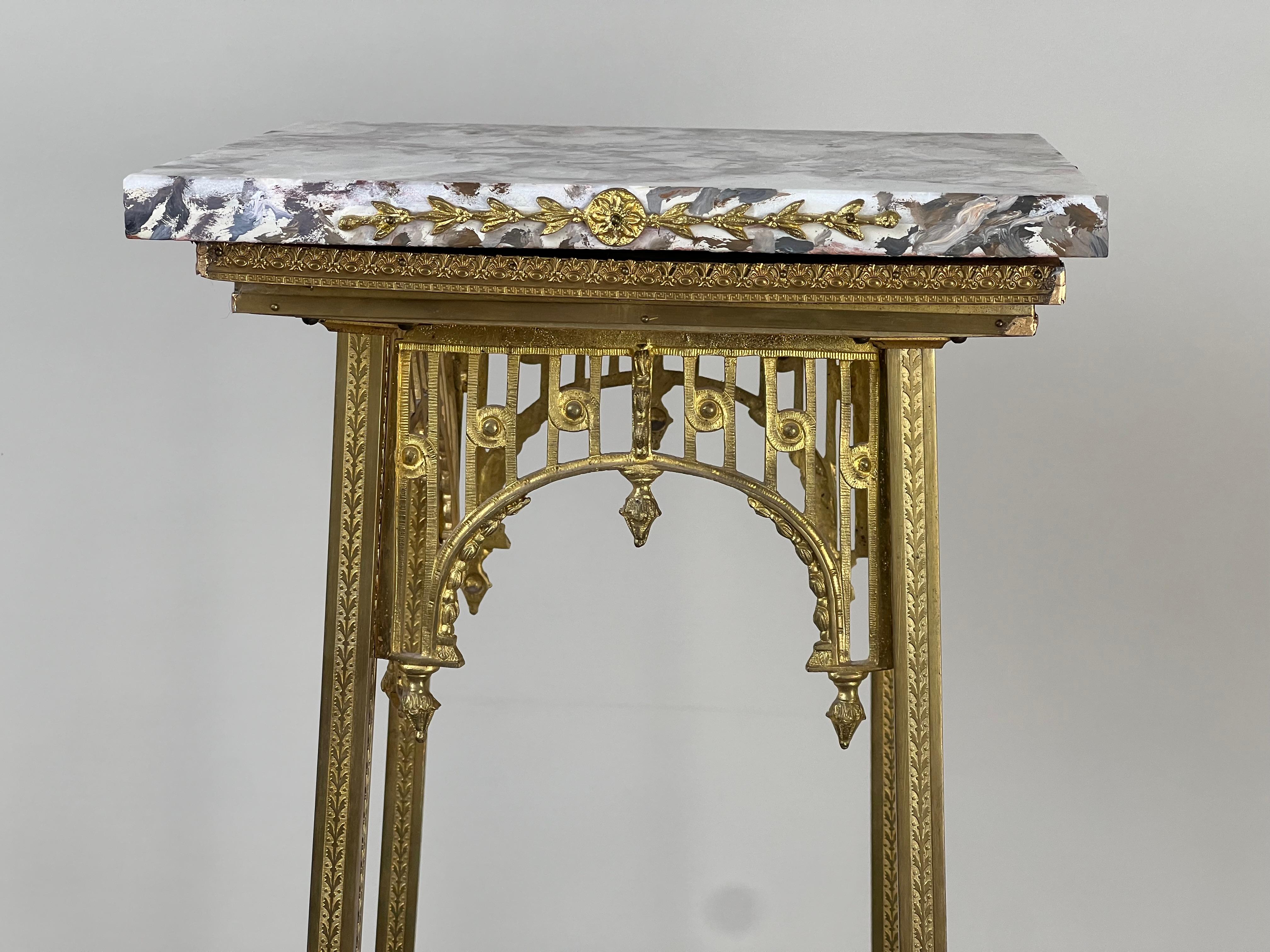 Vintage Early 20th Century Louis XV Two Tier Brass and Marble Plant Stand For Sale 2