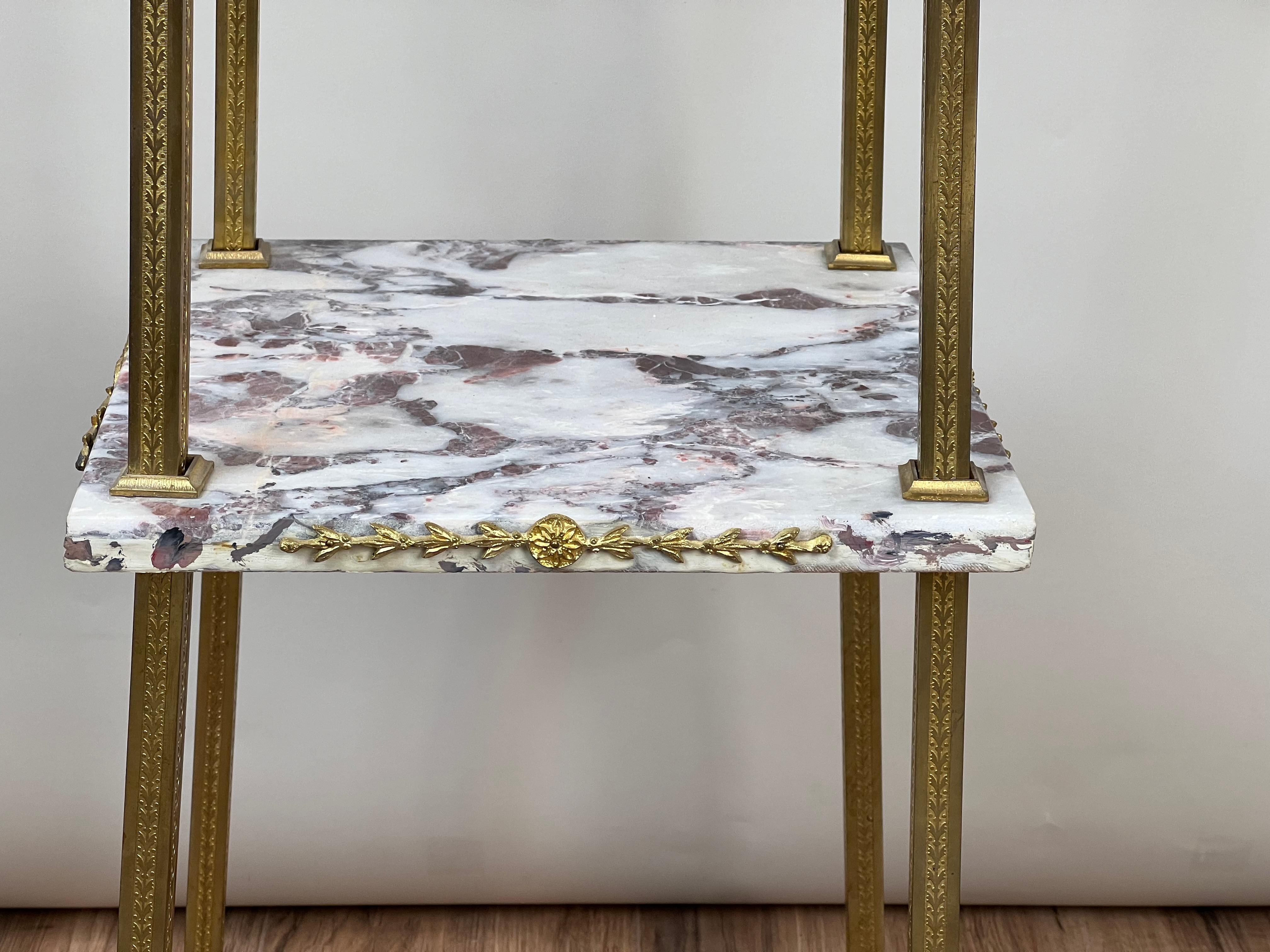 Vintage Early 20th Century Louis XV Two Tier Brass and Marble Plant Stand For Sale 3