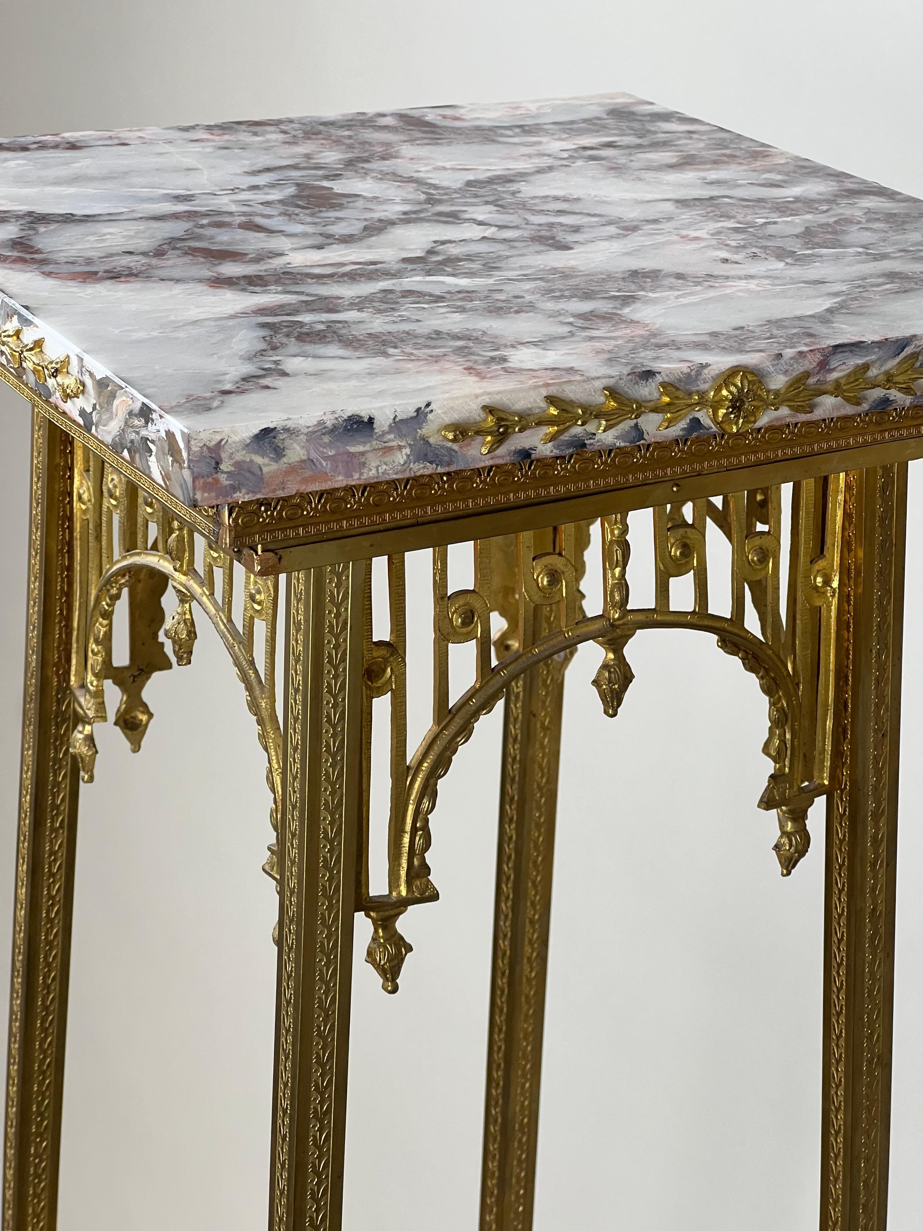 Vintage Early 20th Century Louis XV Two Tier Brass and Marble Plant Stand For Sale 4