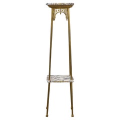 Antique Early 20th Century Louis XV Two Tier Brass and Marble Plant Stand