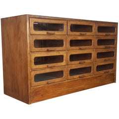 Vintage Early 20th Century Oak 12-Drawer Haberdashery Cabinet