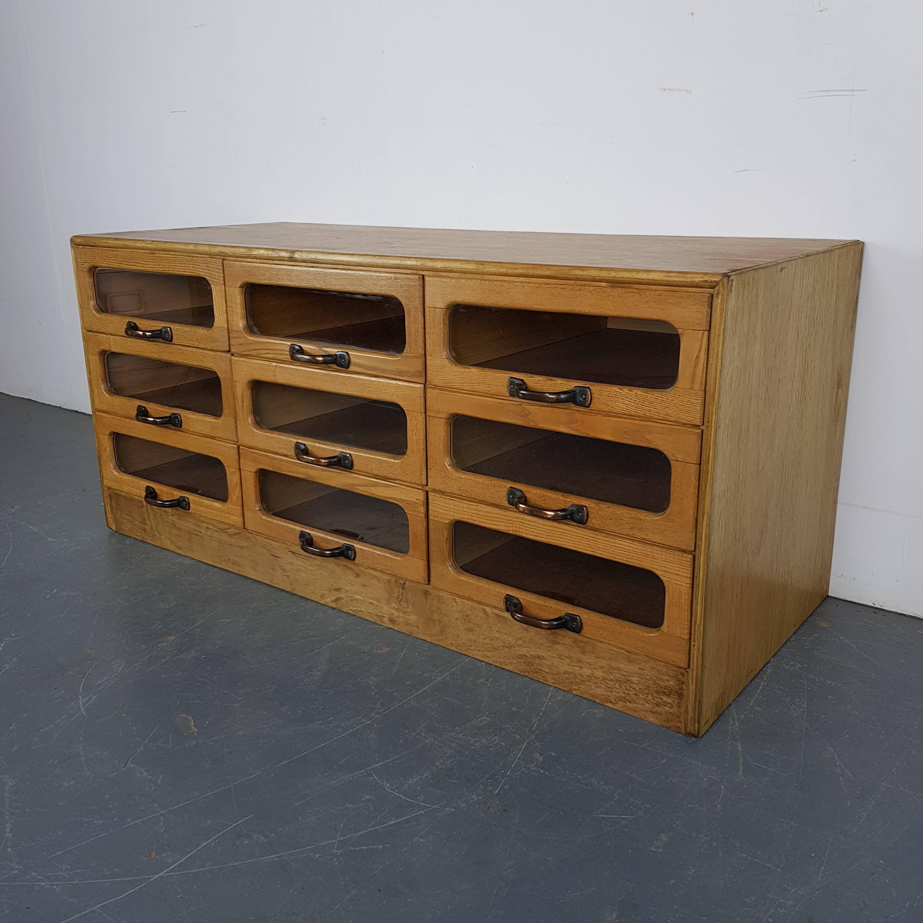 English Vintage Early 20th Century Oak Nine-Drawer Haberdashery Cabinet For Sale