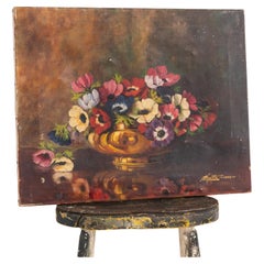 Vintage Early 20th Century Oil on Canvas Still Life Floral Painting