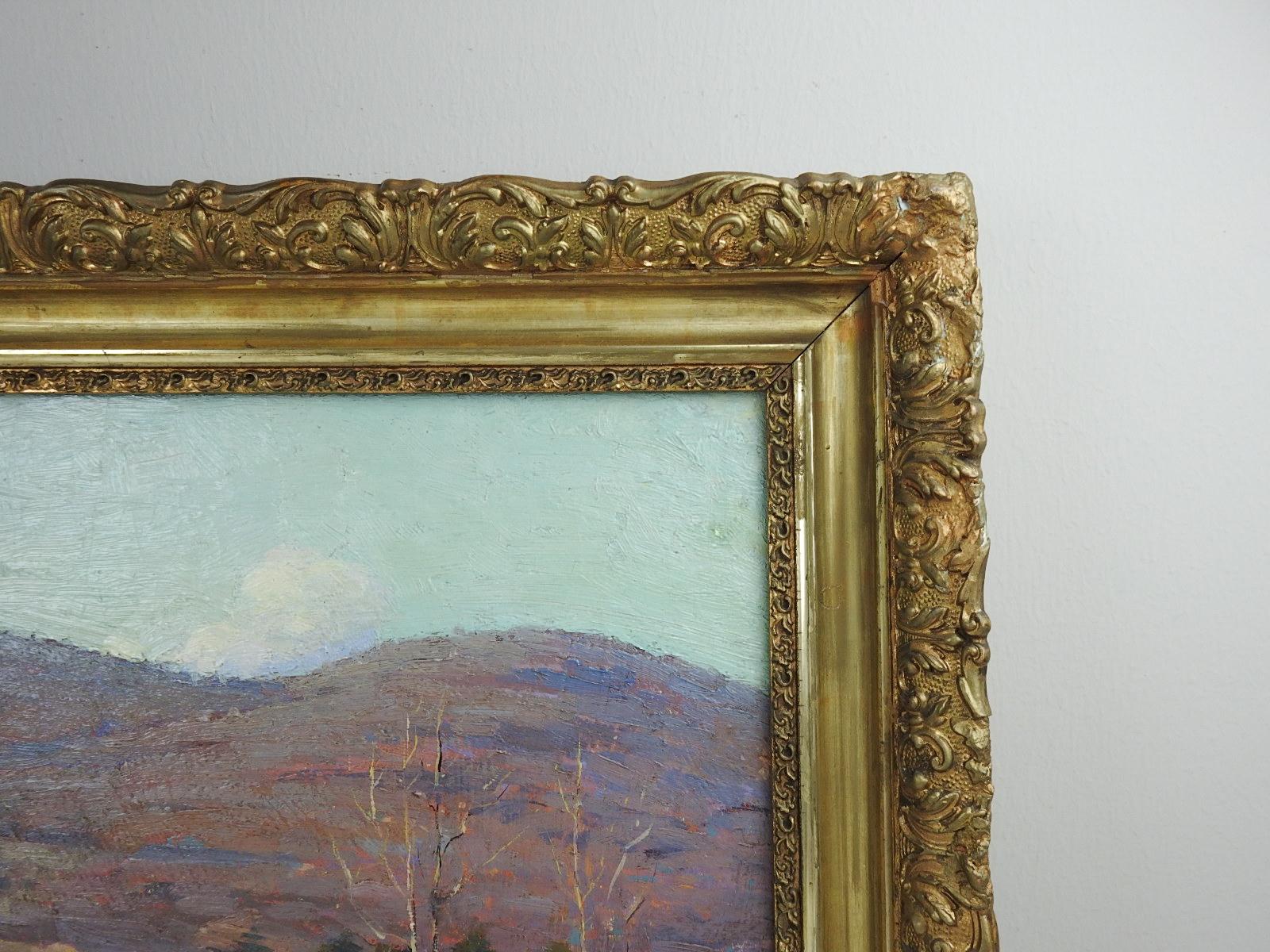 Unknown Vintage Early 20th Century Plein Air Impressionist Farmhouse Landscape Painting For Sale