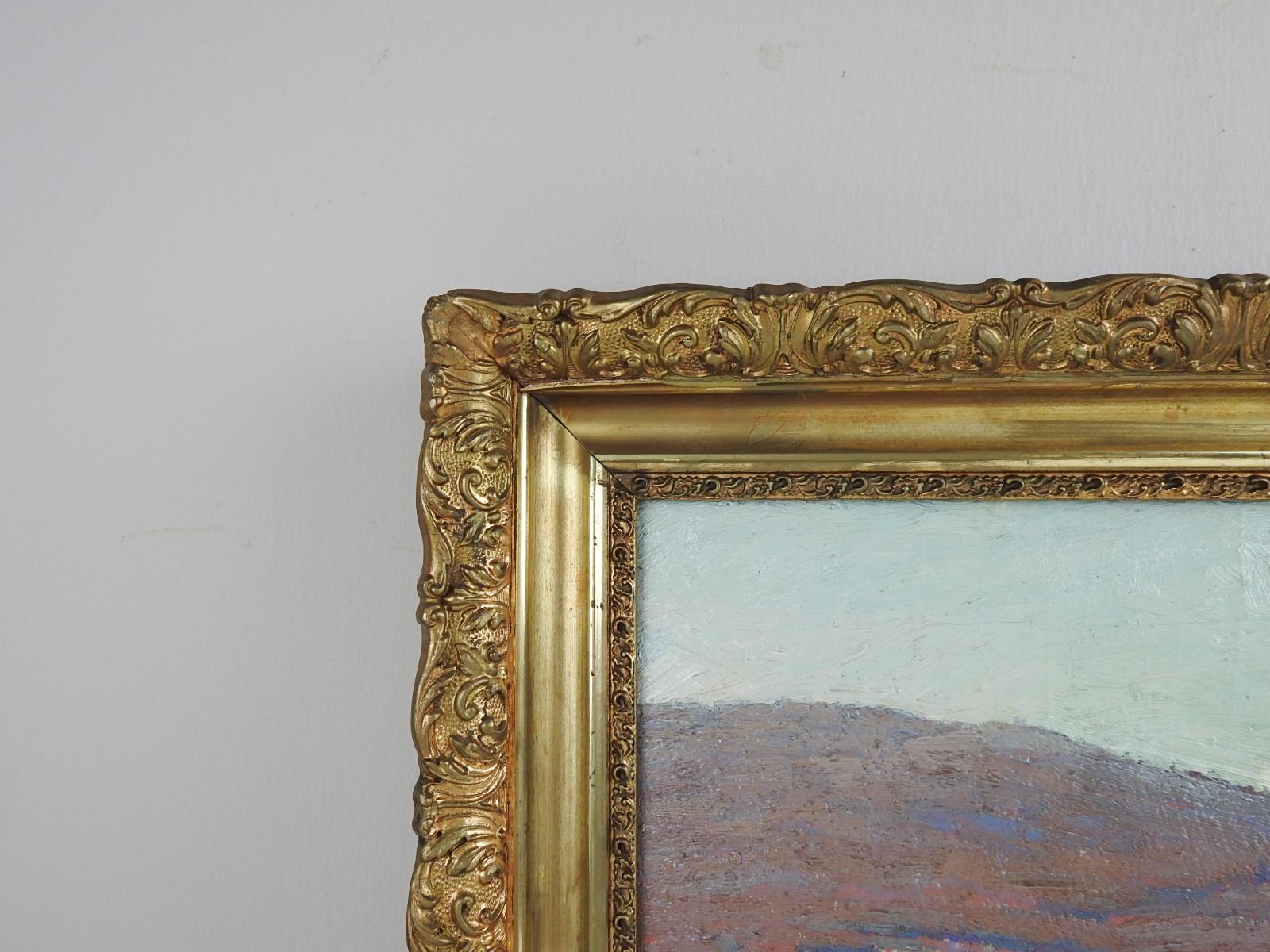 Vintage Early 20th Century Plein Air Impressionist Farmhouse Landscape Painting In Good Condition For Sale In Seguin, TX