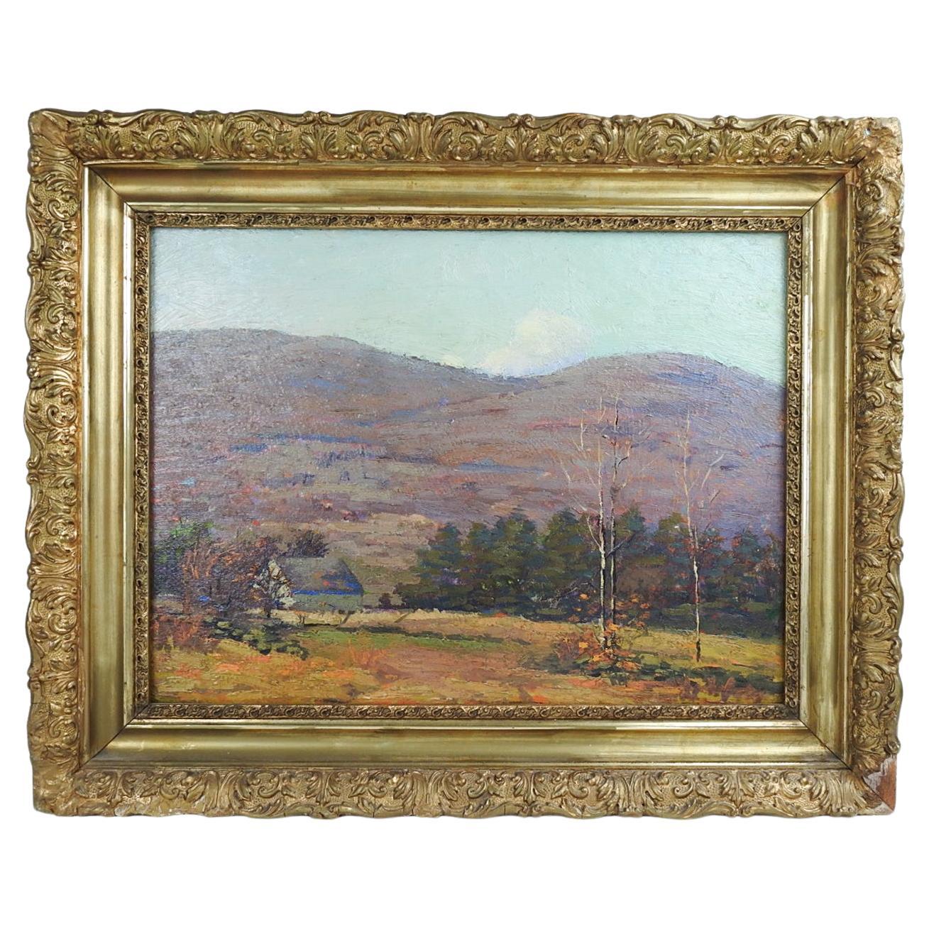 Vintage Early 20th Century Plein Air Impressionist Farmhouse Landscape Painting For Sale