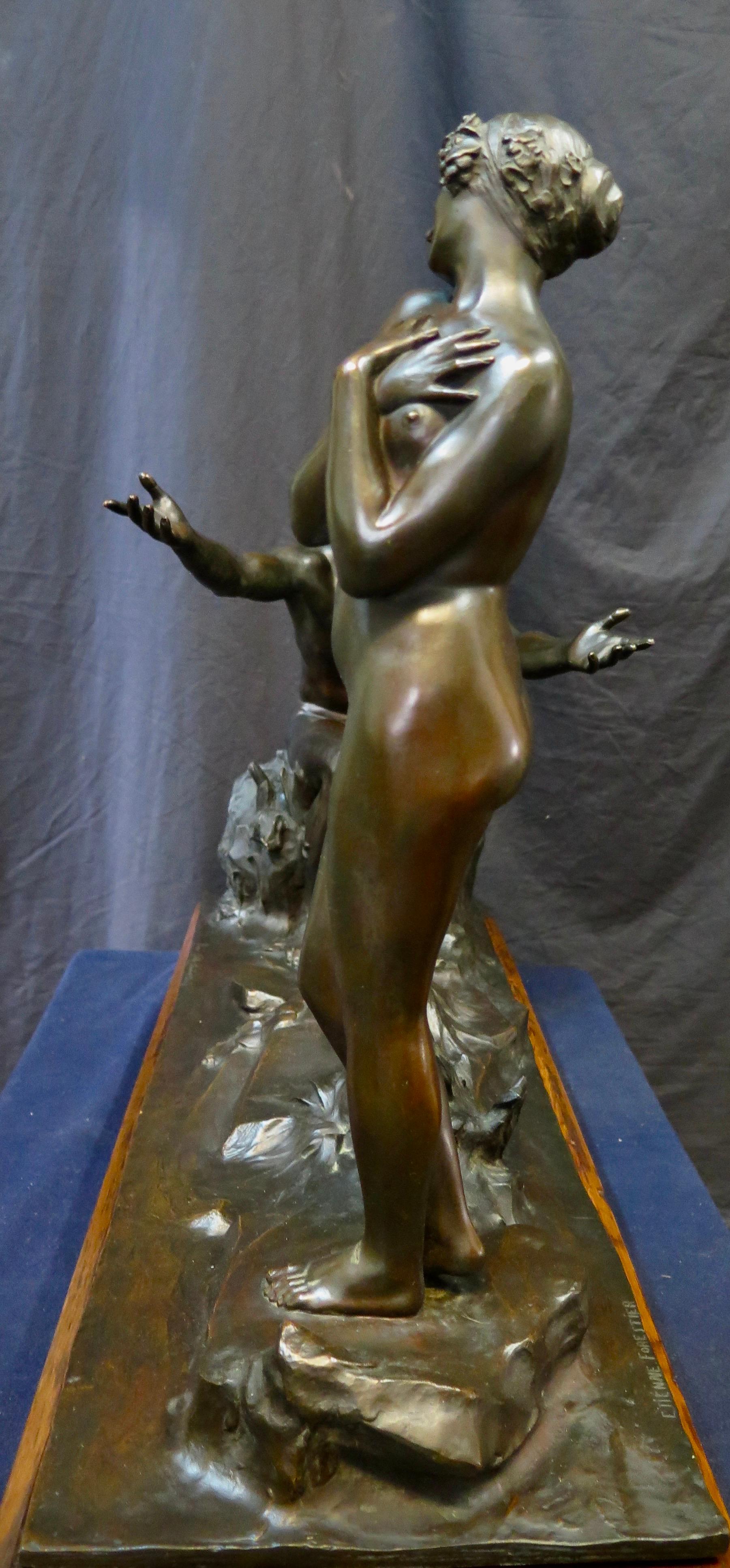 Vintage Early 20th Century Satyr & Maiden Bronze Sculpture 2