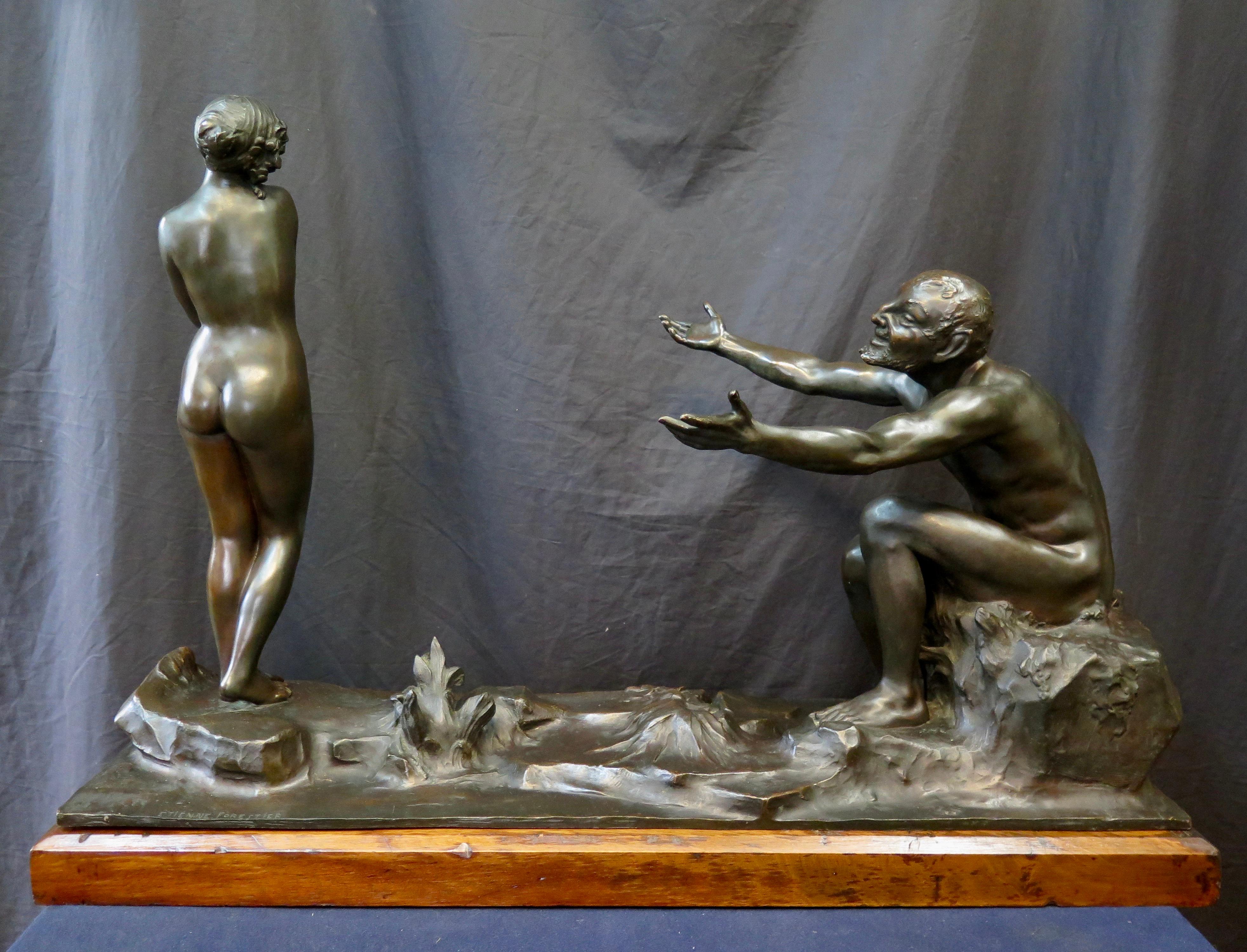 Vintage Early 20th Century Satyr & Maiden Bronze Sculpture 4