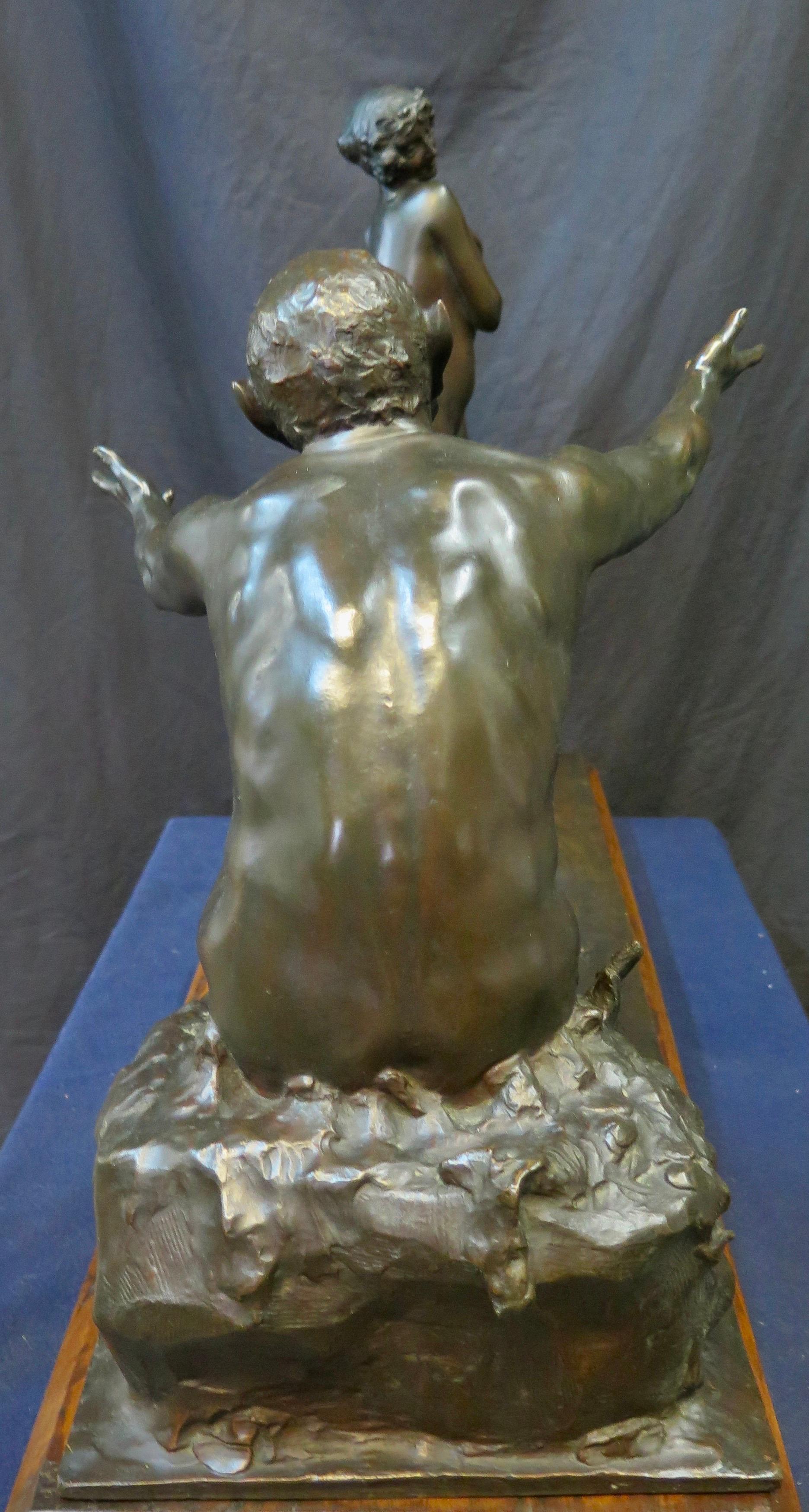 Vintage Early 20th Century Satyr & Maiden Bronze Sculpture 8