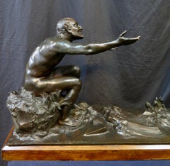 Sculpture vintage Satyre et jeune fille en bronze du début du XXe siècle