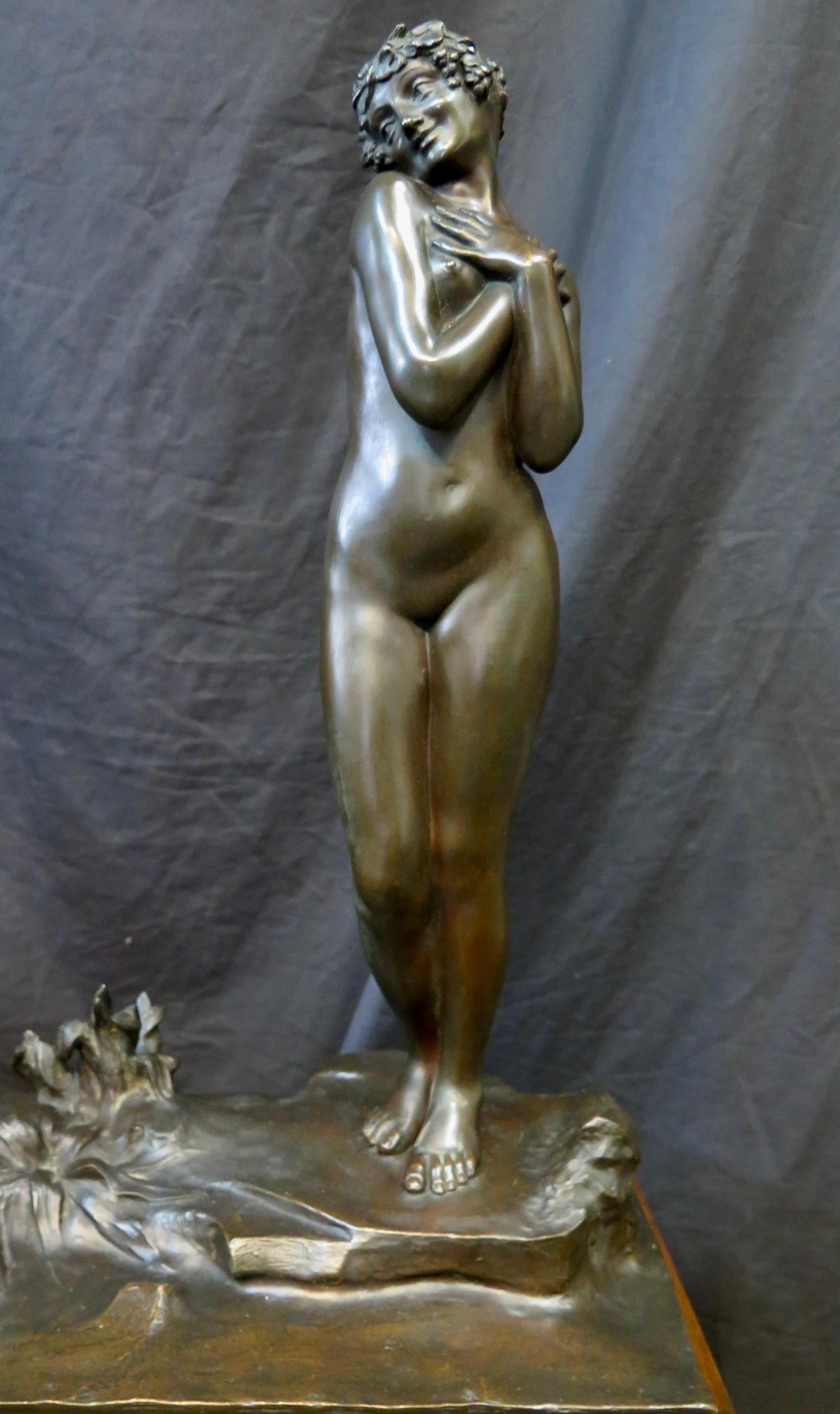 Neoclassical Vintage Early 20th Century Satyr & Maiden Bronze Sculpture
