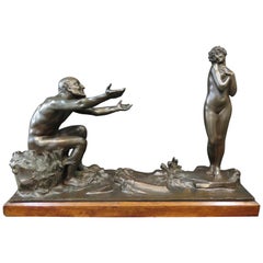 Vintage Early 20th Century Satyr & Maiden Bronze Sculpture
