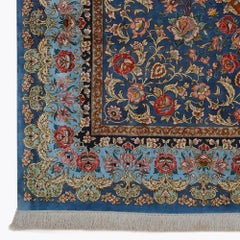 Vintage Early 20th Century Silk Floral Design Natural Dye Rug