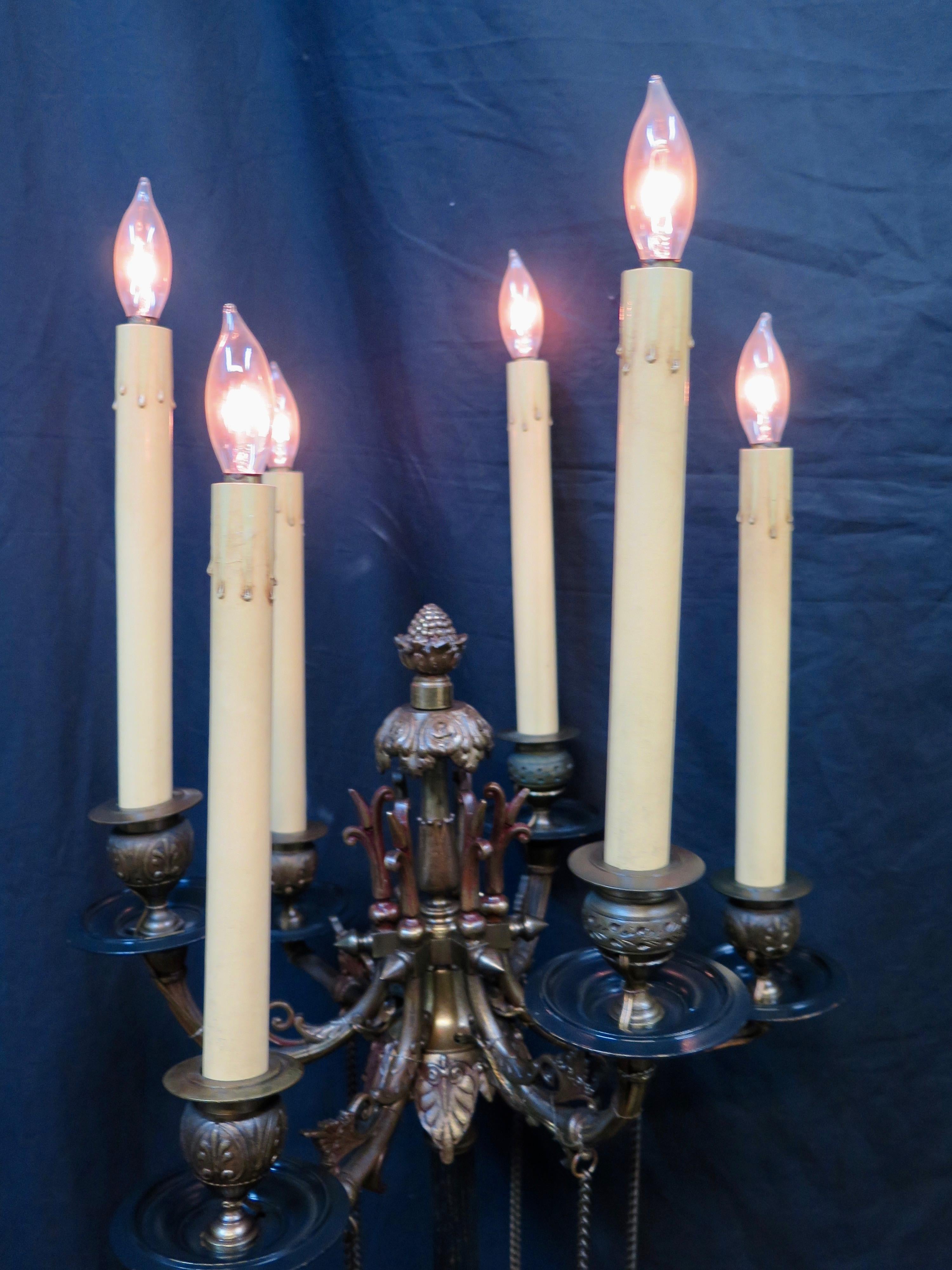Bronze Vintage Early 20th Century Tall Edwardian Candelabra Lamps For Sale