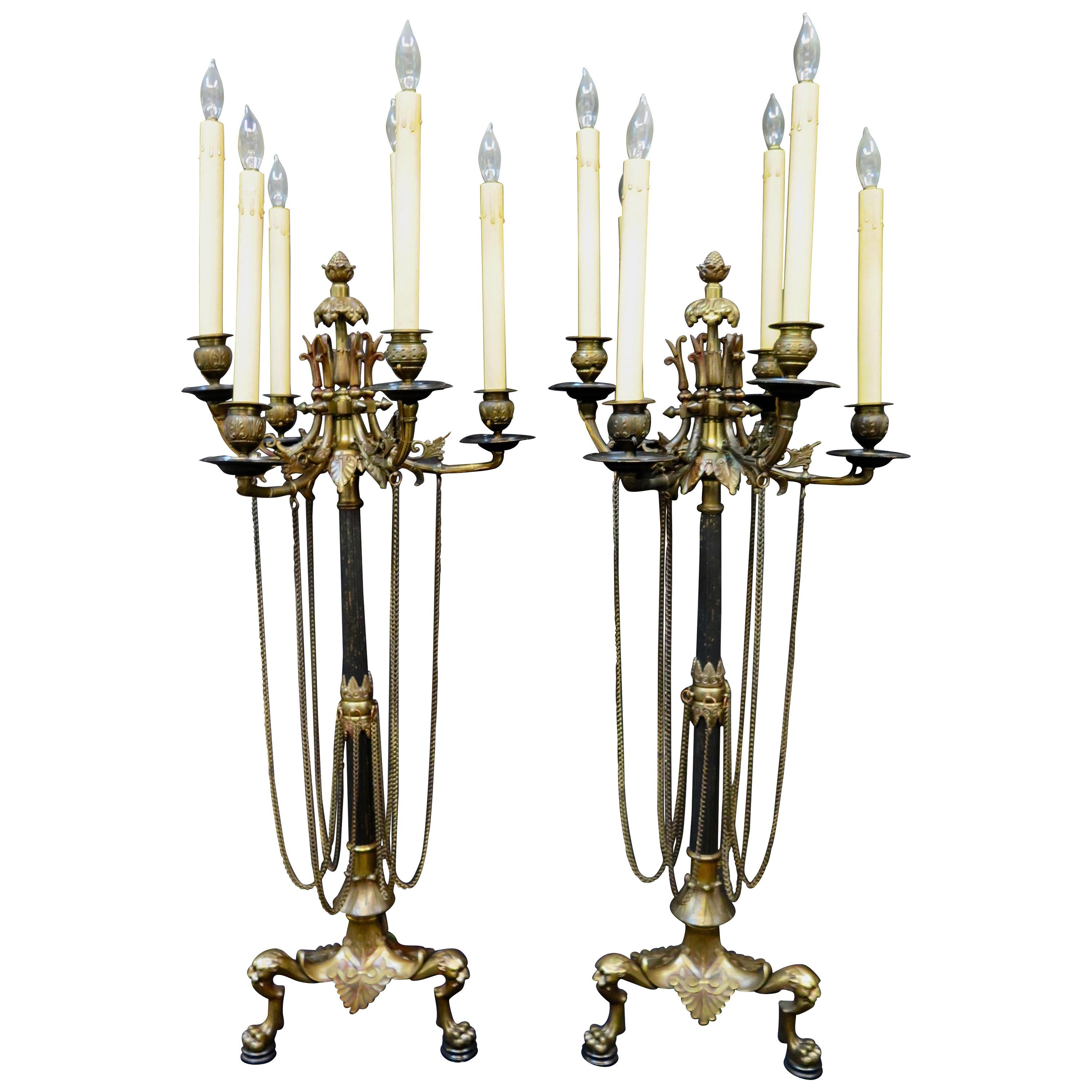 Vintage Early 20th Century Tall Edwardian Candelabra Lamps For Sale