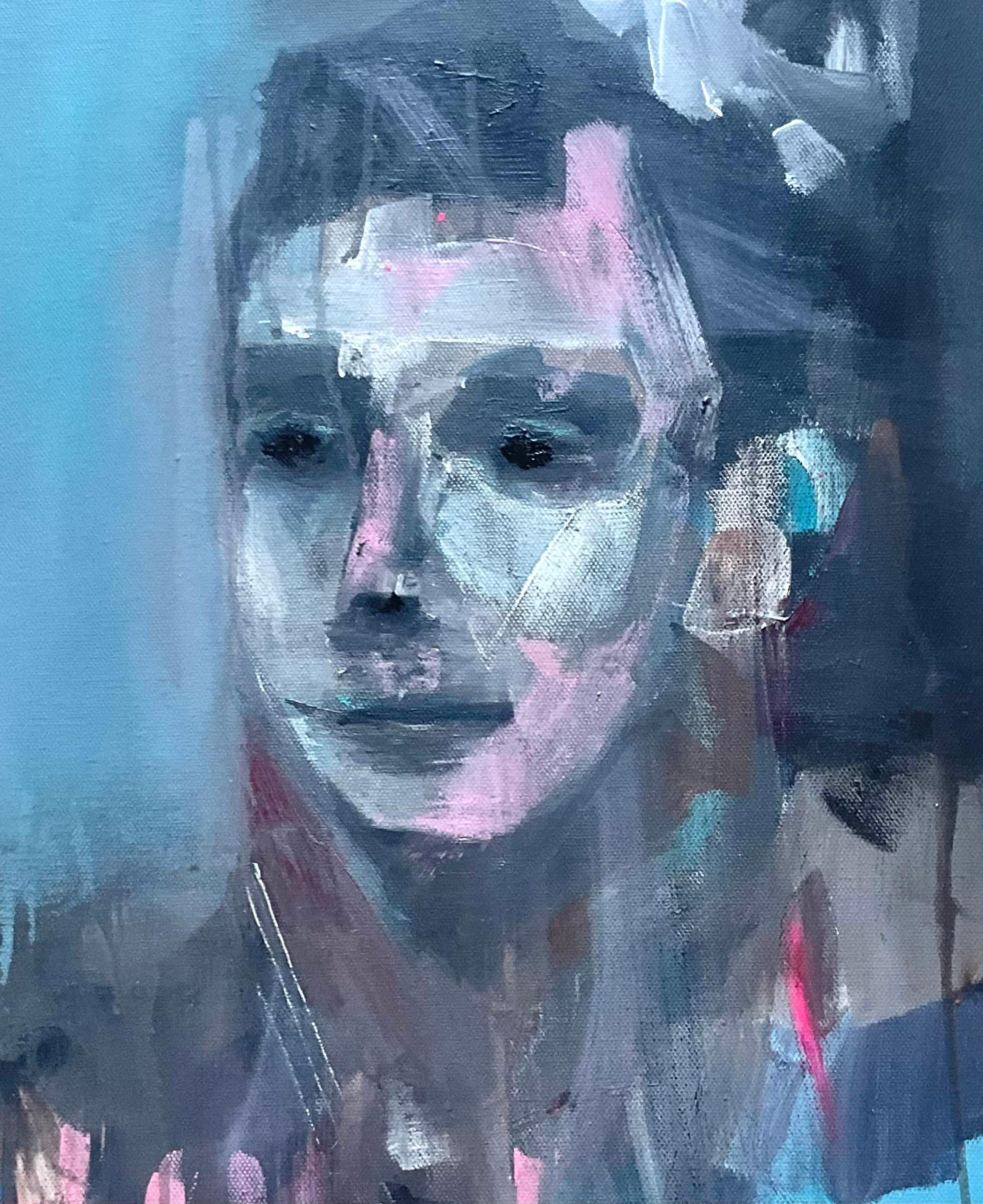Unknown Vintage Early 21st Century Abstract Portrait In Blues For Sale